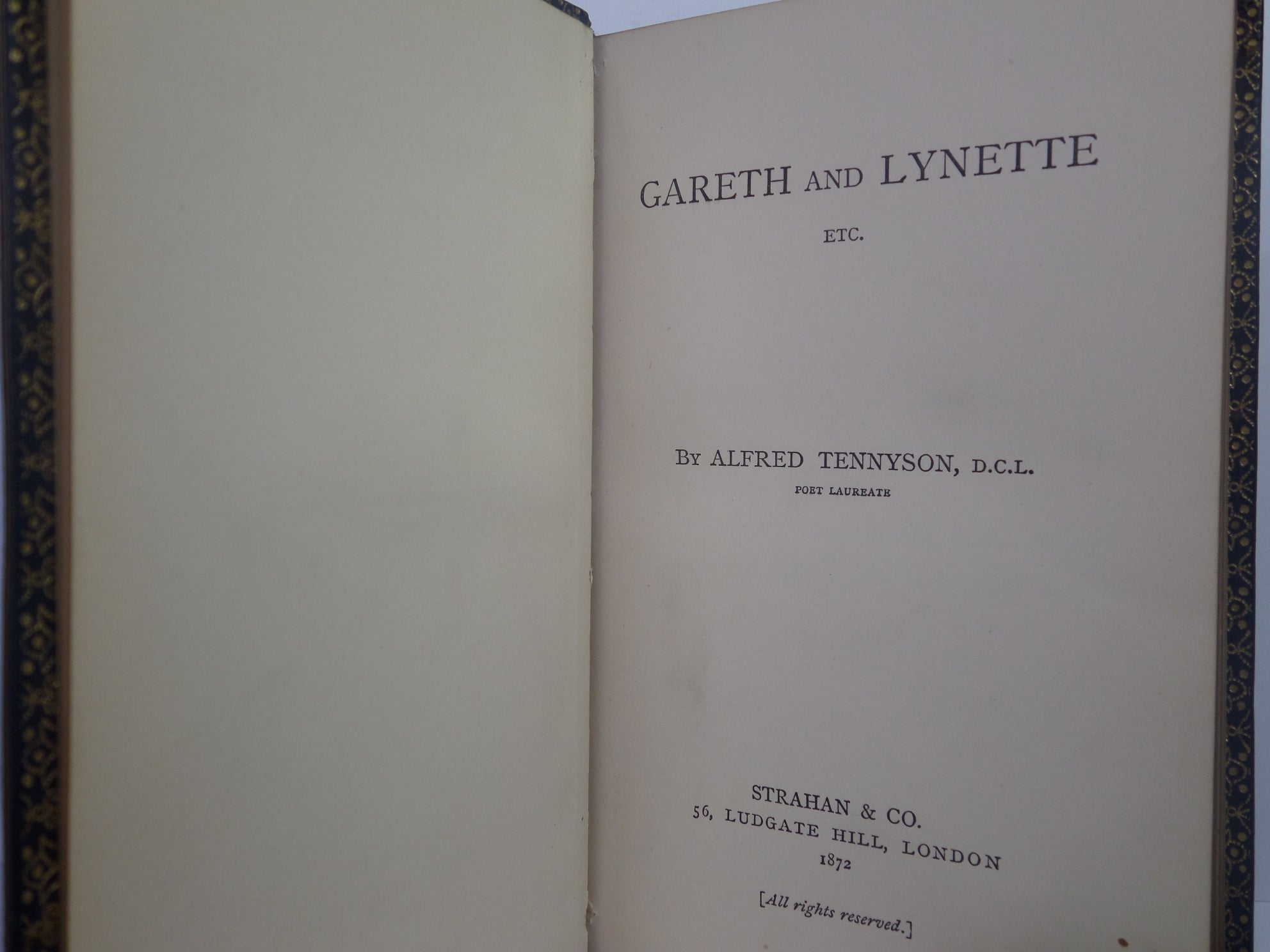 GARETH AND LYNETTE BY ALFRED LORD TENNYSON 1872 FINE BINDING BY MANSELL