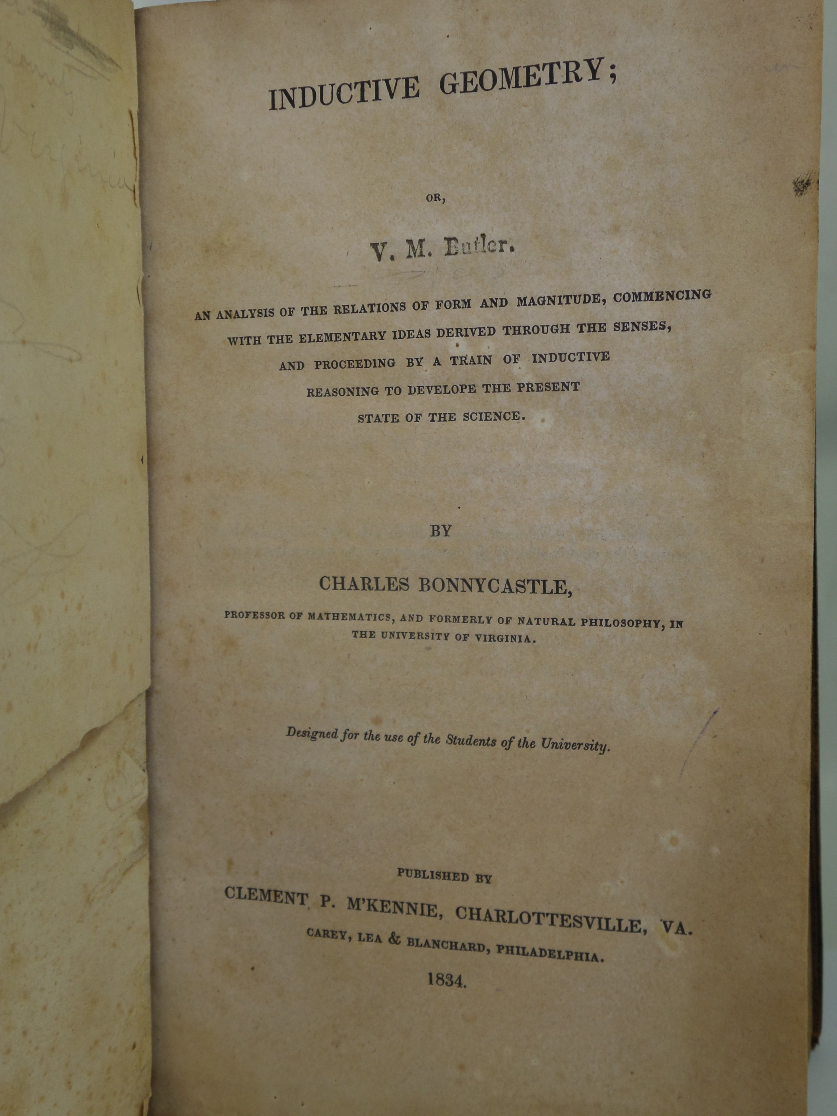 INDUCTIVE GEOMETRY BY CHARLES BONNYCASTLE 1834 FIRST EDITION