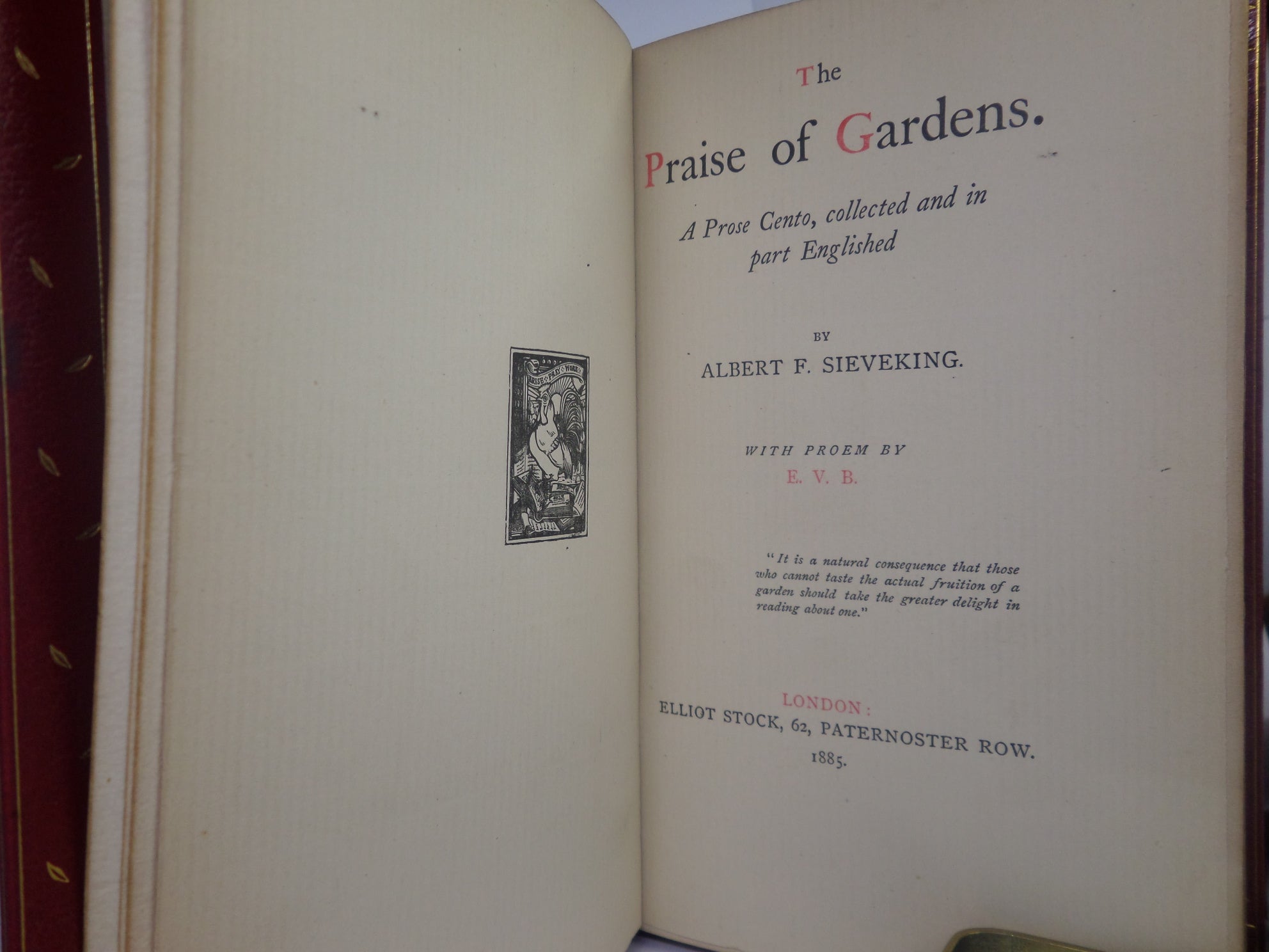 THE PRAISE OF GARDENS BY ALBERT F. SIEVEKING 1885 HATCHARDS FINE BINDING