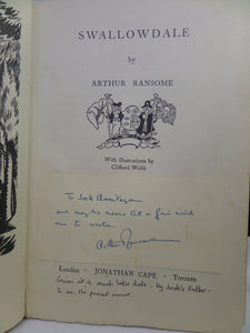 SWALLOWDALE BY ARTHUR RANSOME 1932 INSCRIBED BY AUTHOR