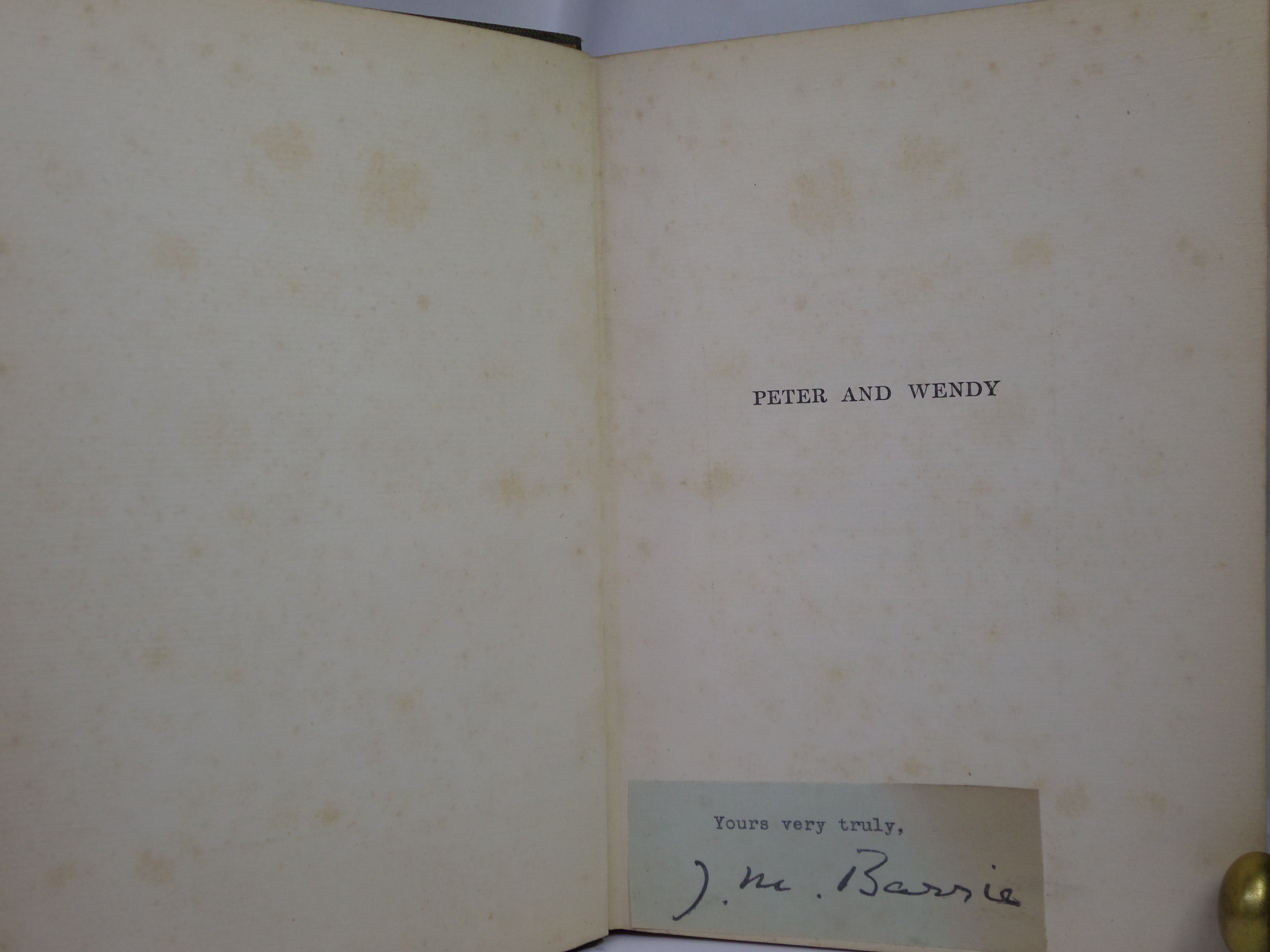 PETER AND WENDY BY J.M. BARRIE 1911 SIGNED FIRST EDITION