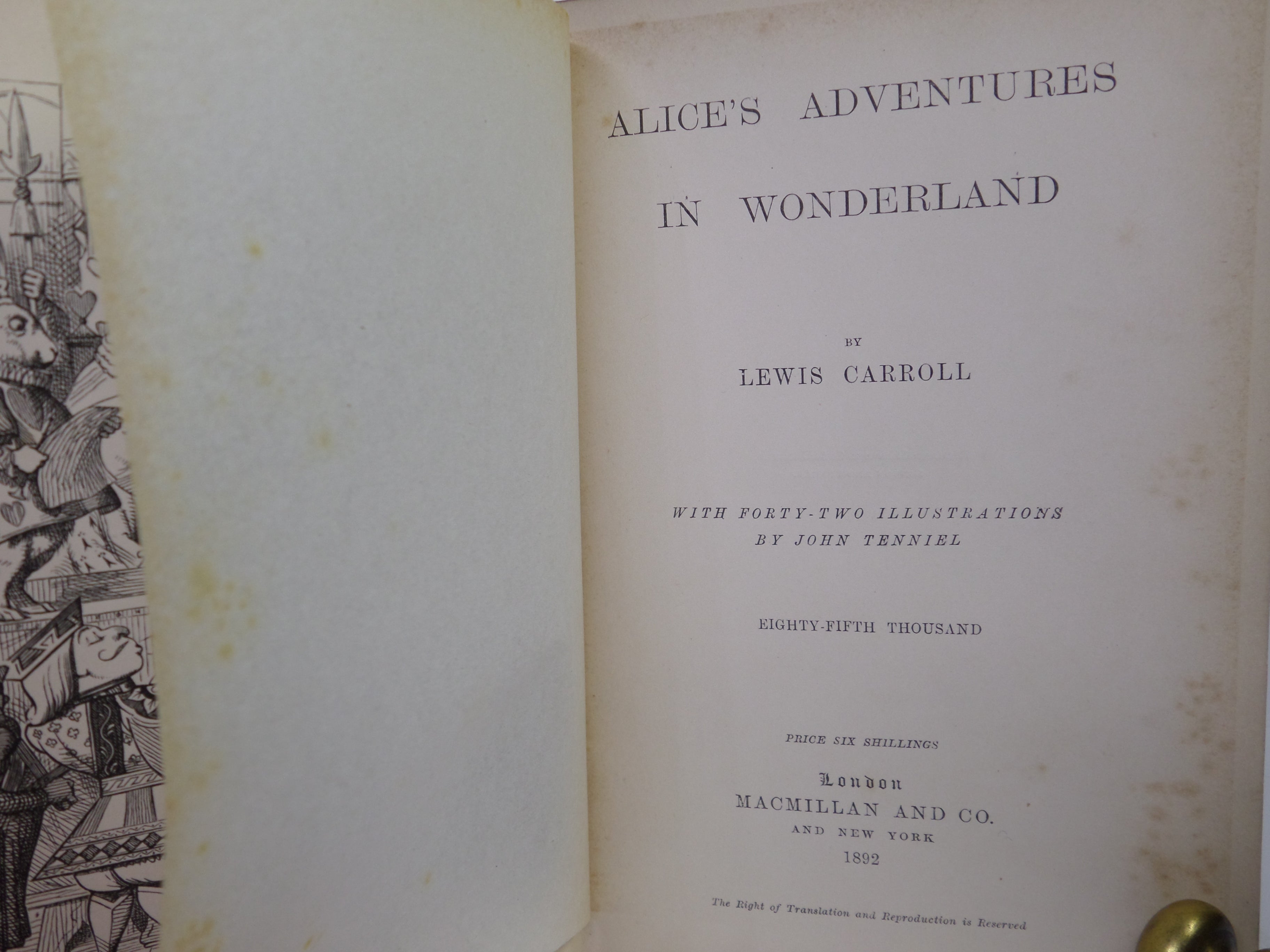 ALICE'S ADVENTURES IN WONDERLAND BY LEWIS CARROLL 1892
