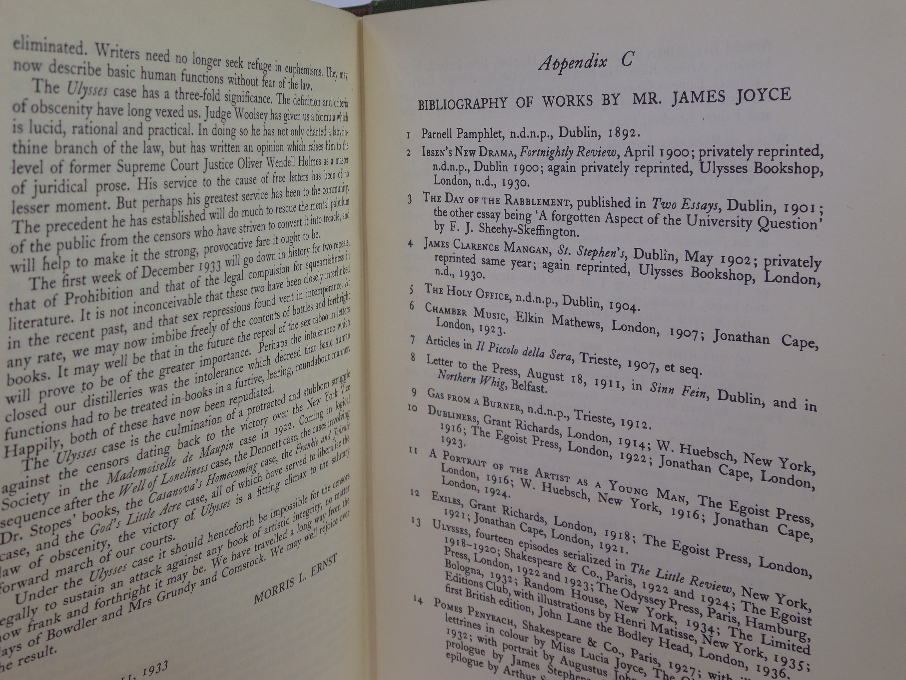 ULYSSES BY JAMES JOYCE 1937 FIRST TRADE EDITION