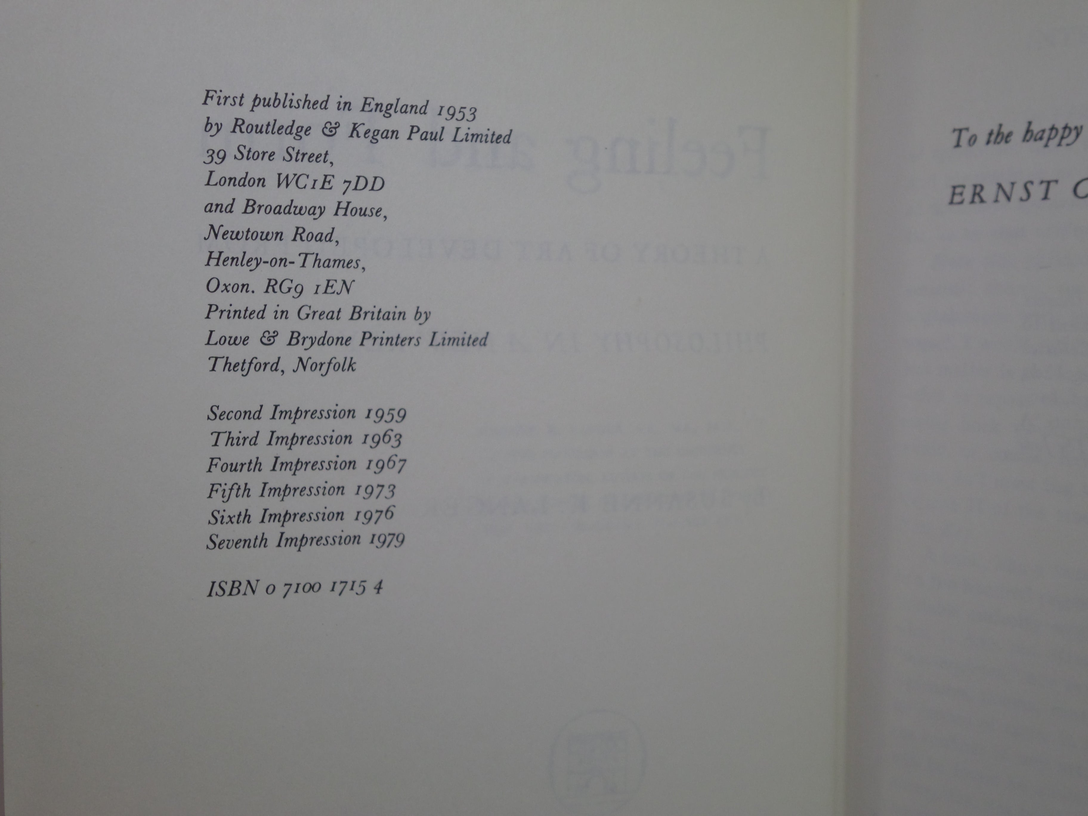 FEELING AND FORM: A THEORY OF ART BY SUSANNE K. LANGER 1979