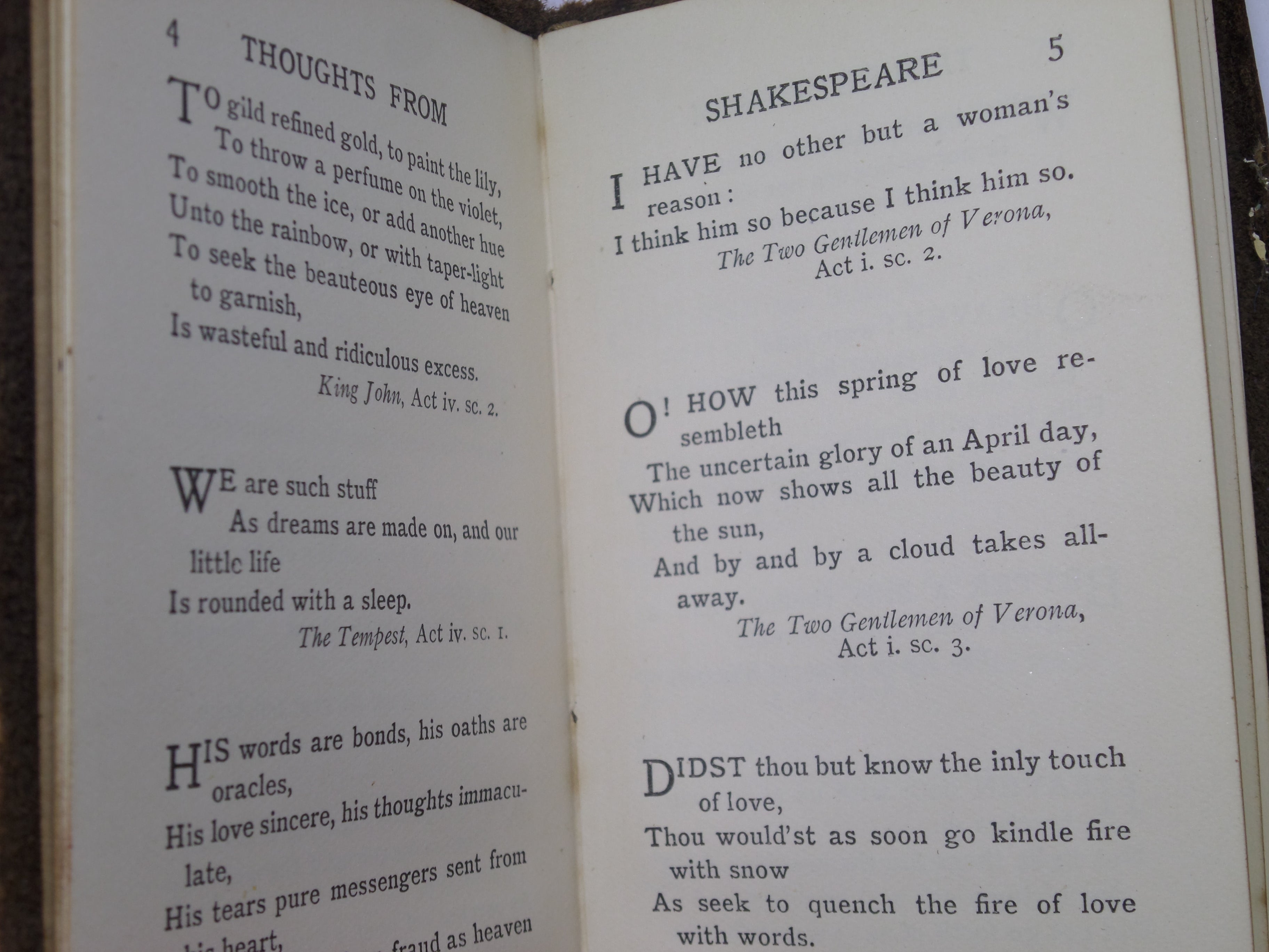 SHAKESPEARE THOUGHTS SELECTED BY LOUEY CHISHOLM, LEATHER BOUND MINIATURE EDITION