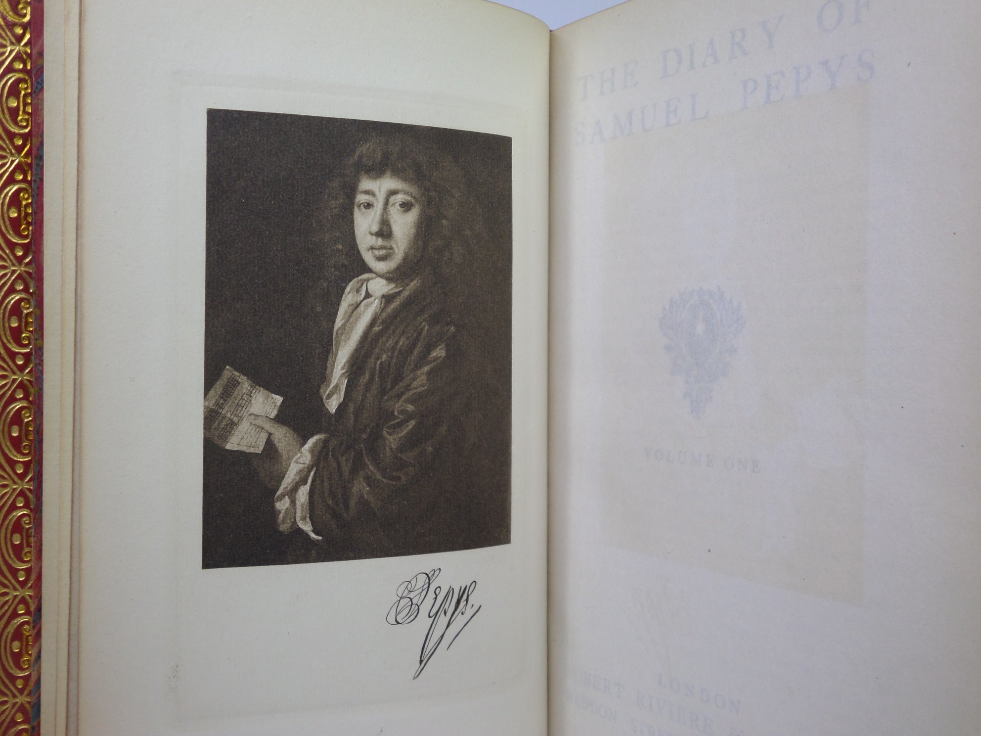 THE DIARY OF SAMUEL PEPYS CA. 1930 FINELY BOUND IN TWO VOLUMES BY BAYNTUN RIVIERE