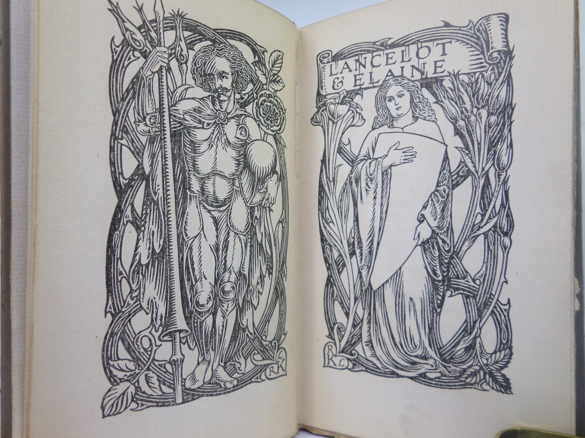 LANCELOT & ELAINE BY ALFRED LORD TENNYSON CA.1890 SIGNED & ILLUSTRATED BY REGINALD L. KNOWLES