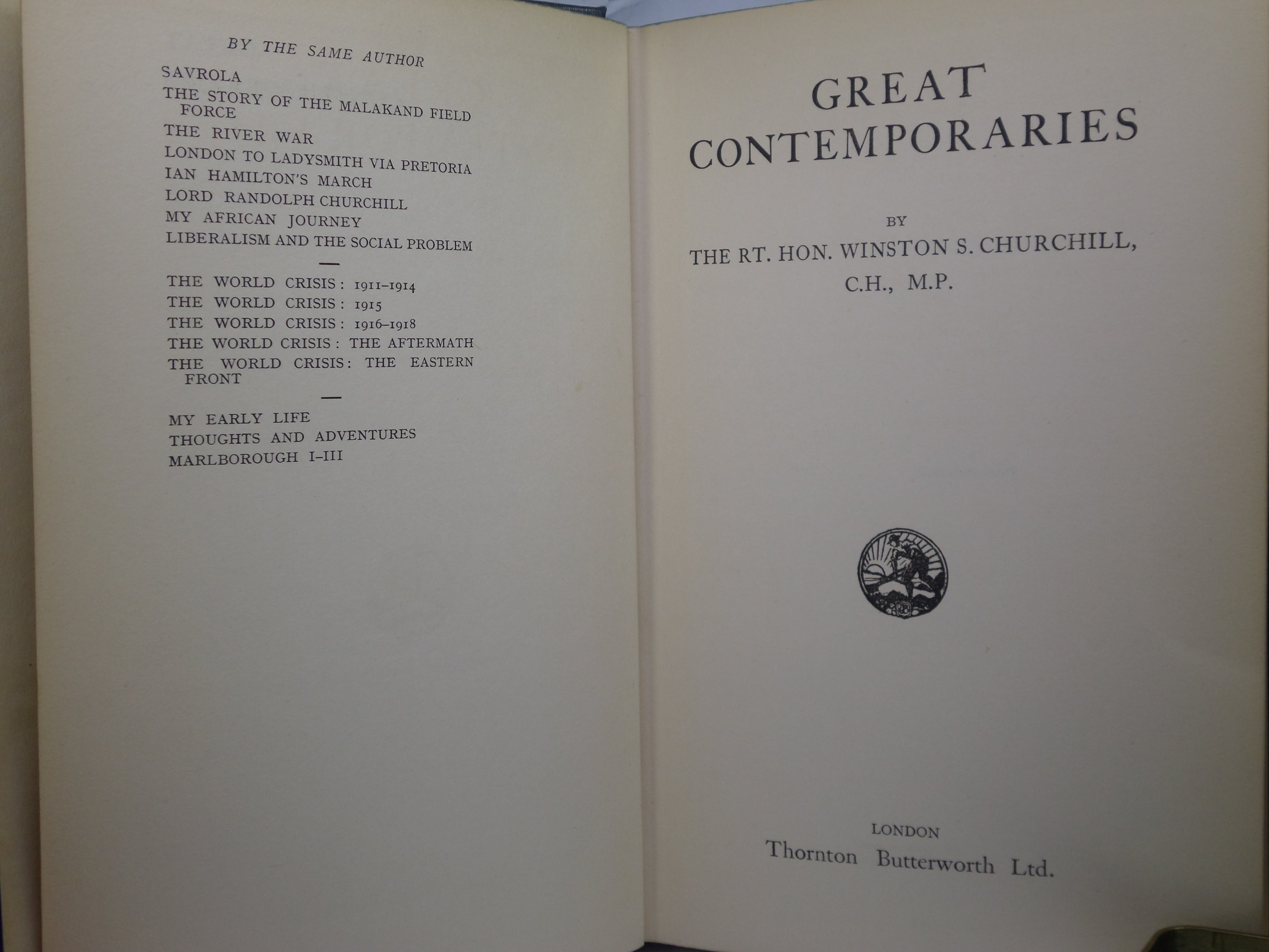 GREAT CONTEMPORARIES BY THE RT. HON. WINSTON S. CHURCHILL 1937 FIRST EDITION