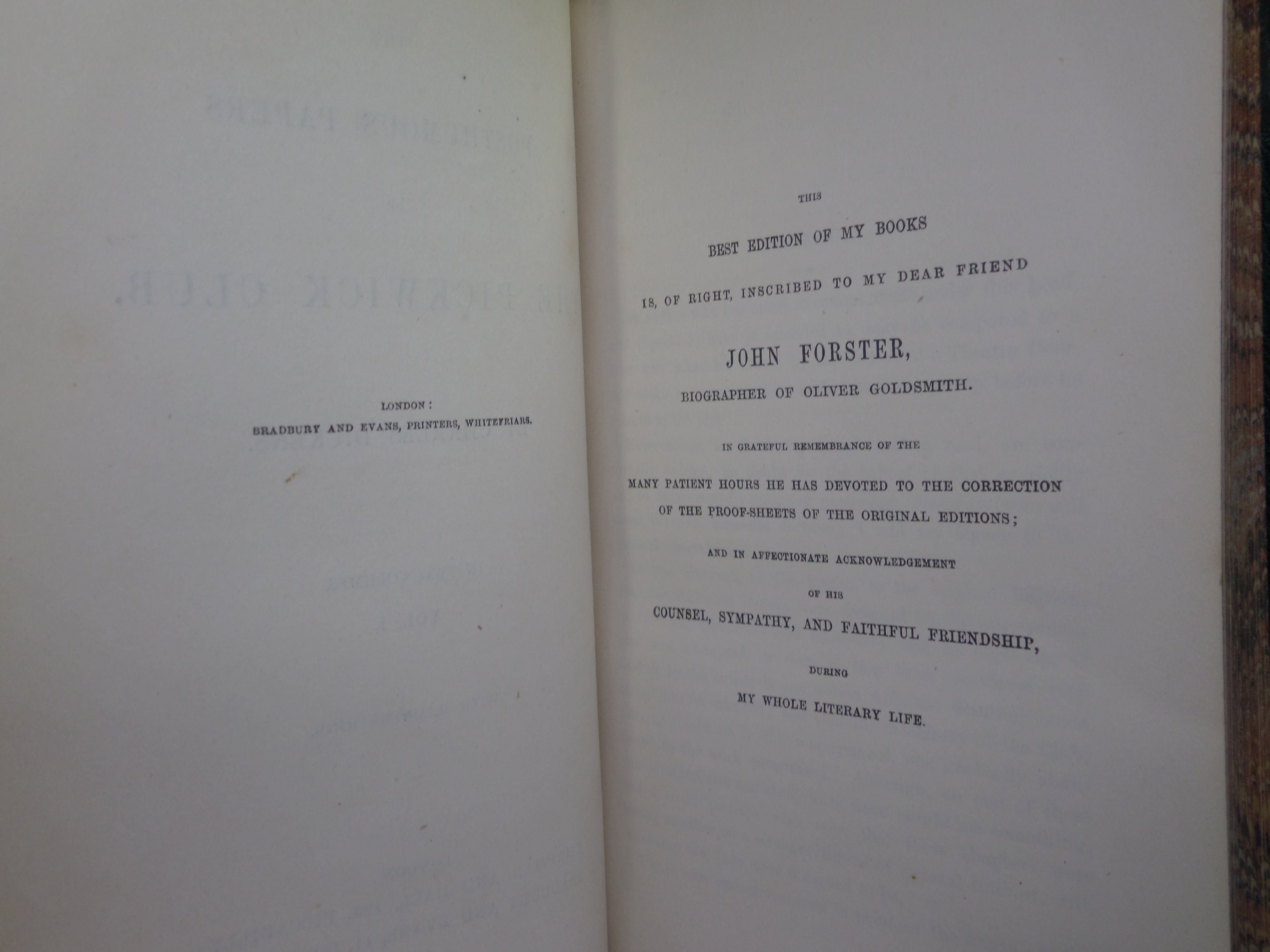 THE POSTHUMOUS PAPERS OF THE PICKWICK CLUB BY CHARLES DICKENS 1861 LEATHER BOUND IN TWO VOLUMES