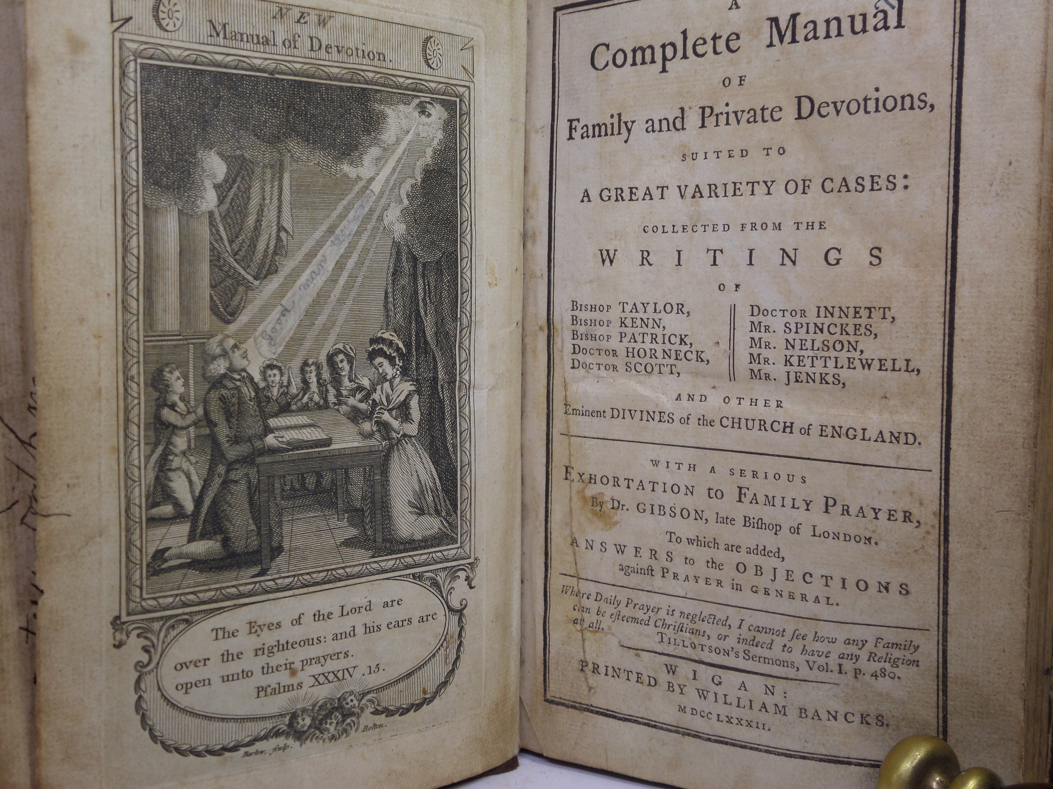 A COMPLETE MANUAL OF FAMILY AND PRIVATE DEVOTIONS 1782 BY JEREMY TAYLOR ET AL