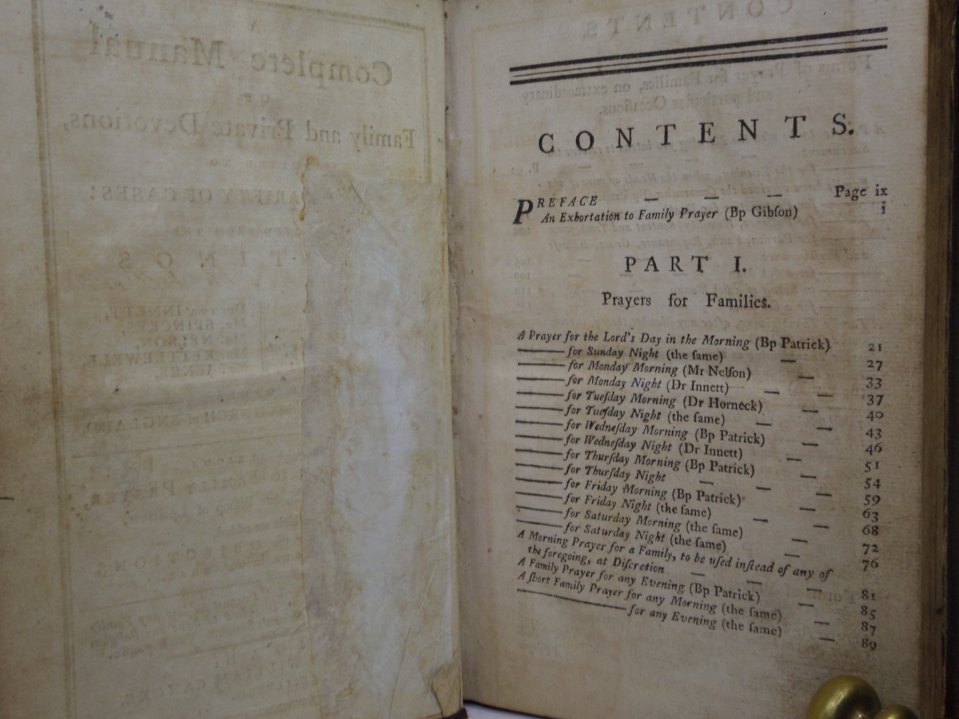 A COMPLETE MANUAL OF FAMILY AND PRIVATE DEVOTIONS 1782 BY JEREMY TAYLOR ET AL