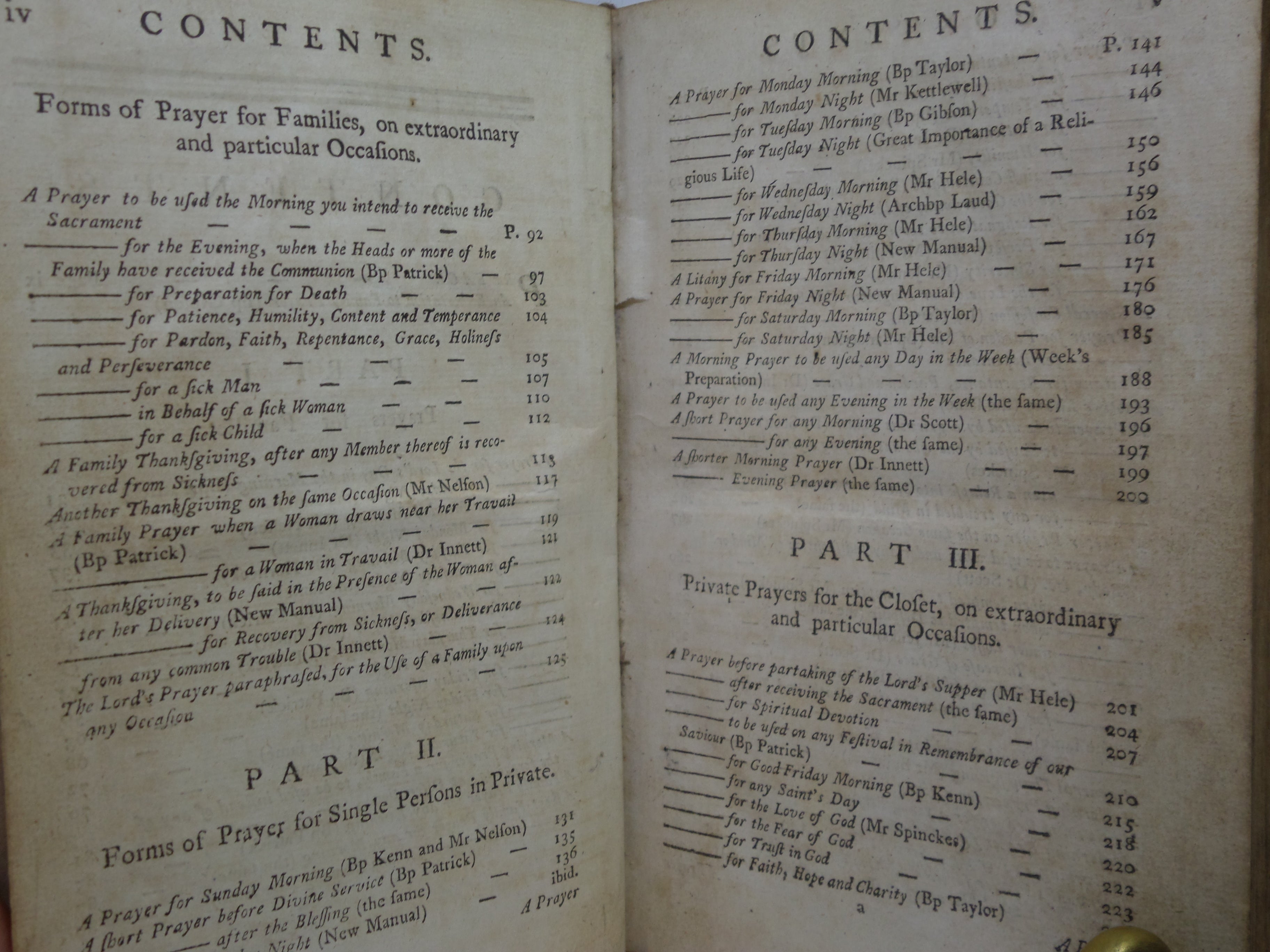 A COMPLETE MANUAL OF FAMILY AND PRIVATE DEVOTIONS 1782 BY JEREMY TAYLOR ET AL