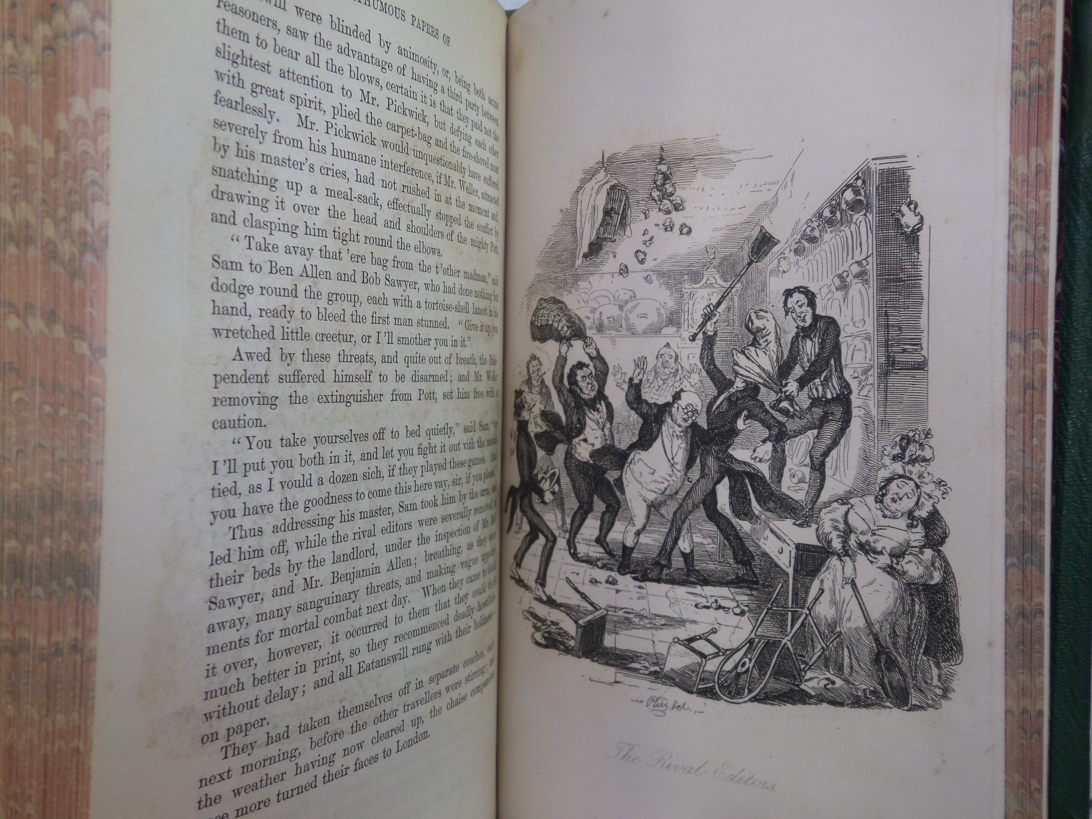 THE POSTHUMOUS PAPERS OF THE PICKWICK CLUB BY CHARLES DICKENS 1861 LEATHER BOUND IN TWO VOLUMES