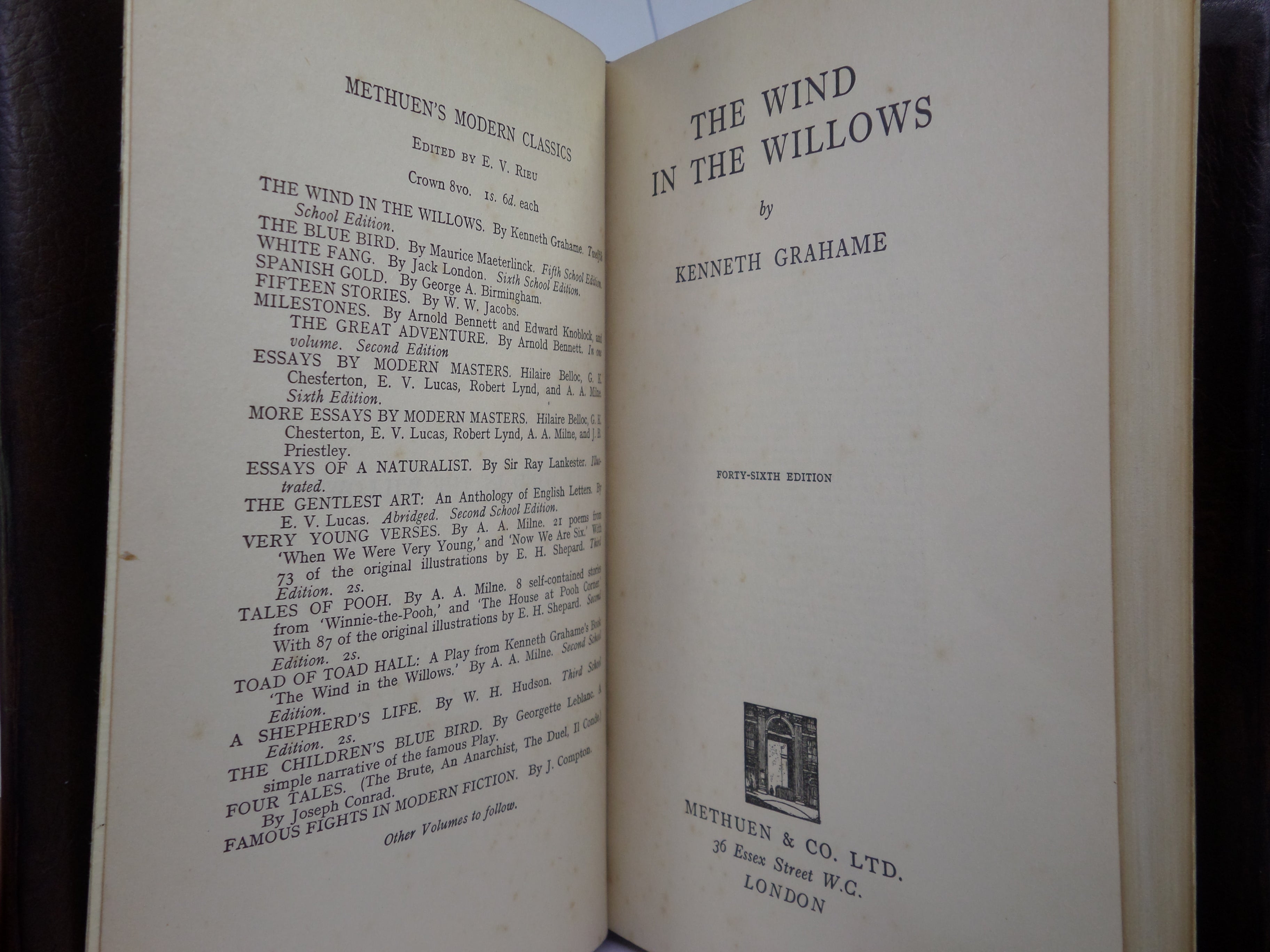 THE WIND IN THE WILLOWS BY KENNETH GRAHAME 1934 FINE LEATHER BINDING