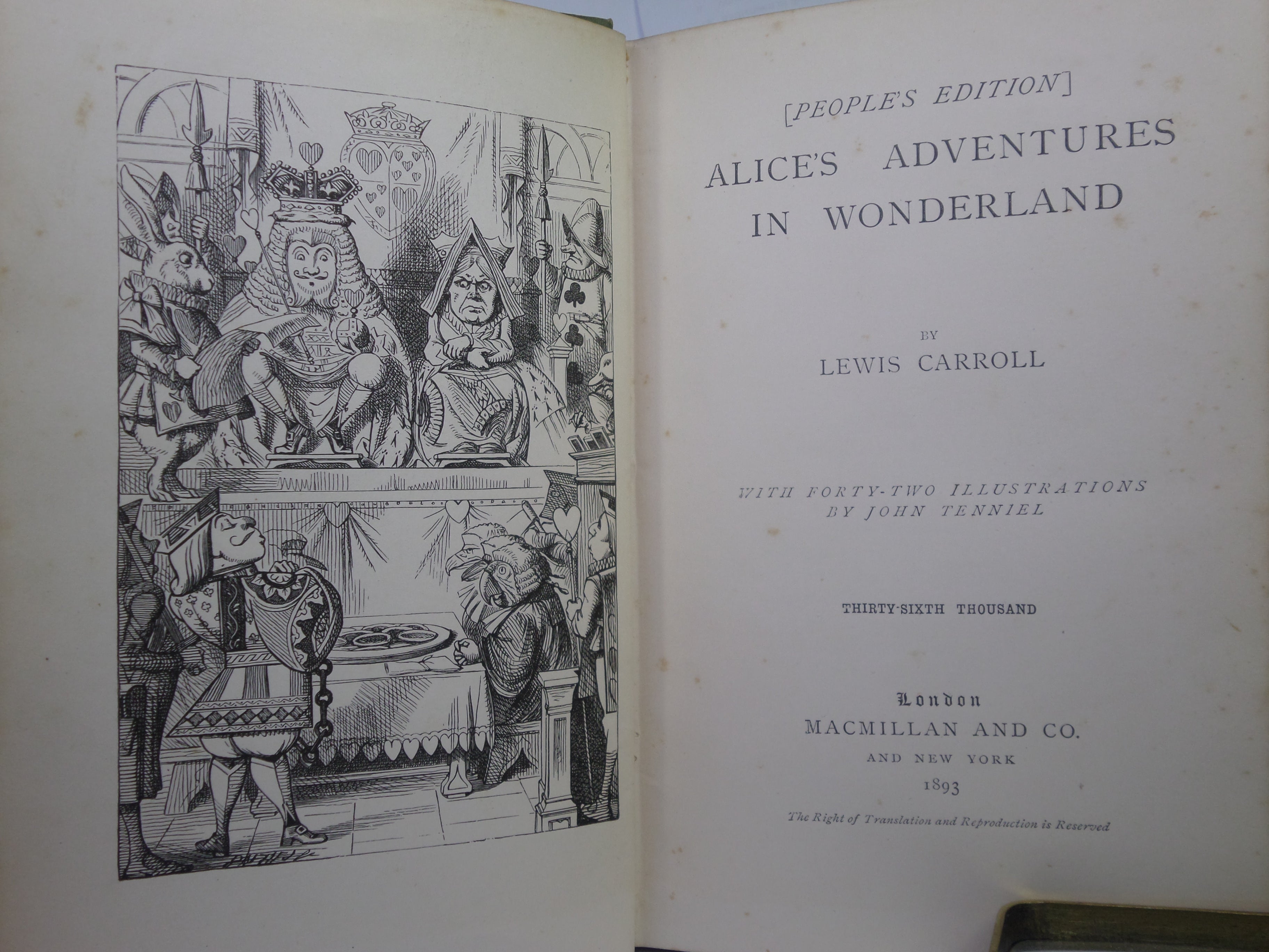 ALICE'S ADVENTURES IN WONDERLAND BY LEWIS CARROLL 1893