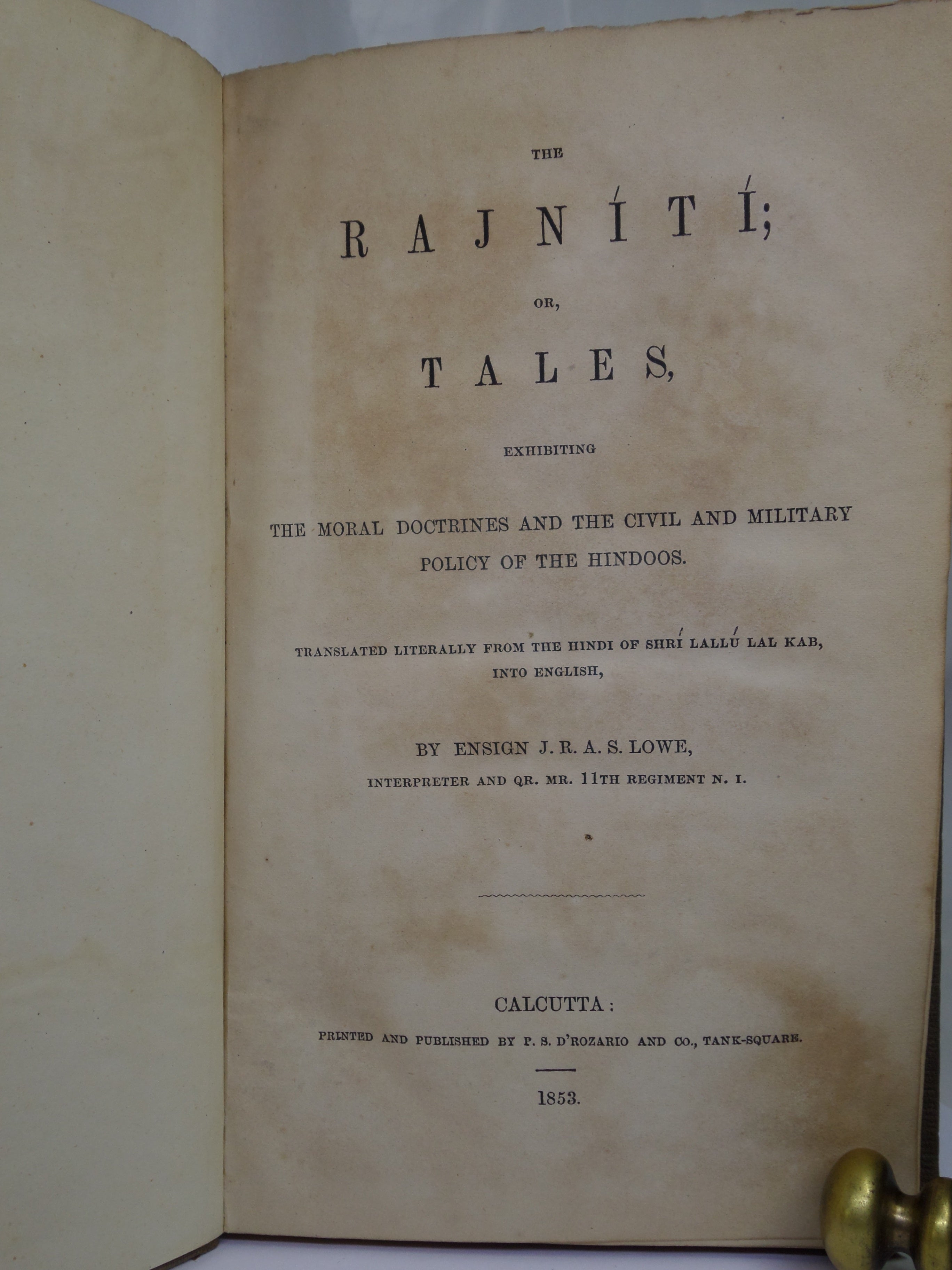 RAJNITI: OR TALES, EXHIBITING THE MORAL DOCTRINES... SHRI LALLU LAL KAB 1853