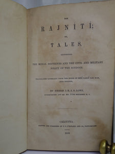 RAJNITI: OR TALES, EXHIBITING THE MORAL DOCTRINES... SHRI LALLU LAL KAB 1853