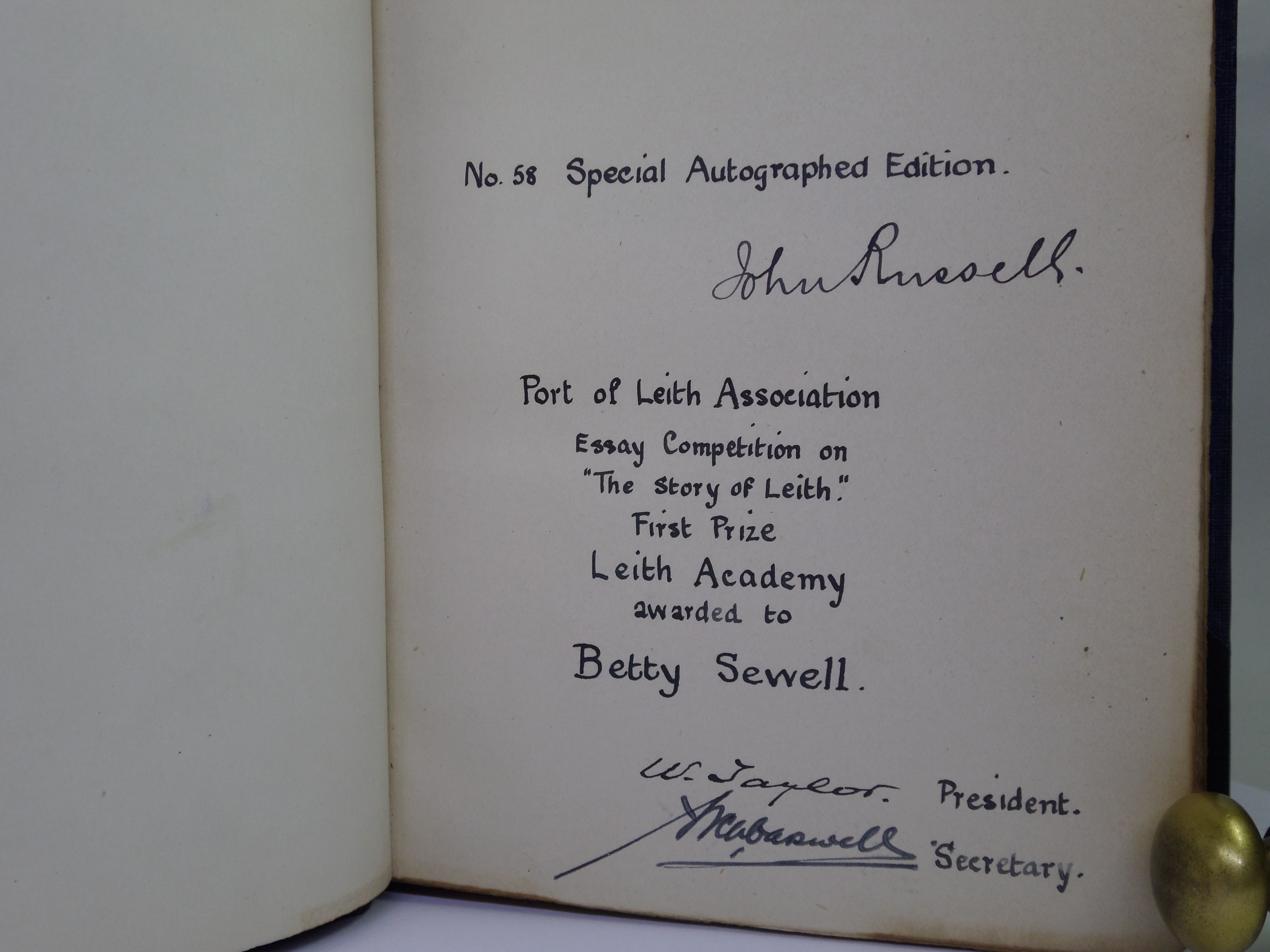 THE STORY OF LEITH BY JOHN RUSSELL 1922 FINEY BOUND SIGNED PRESENTATION COPY