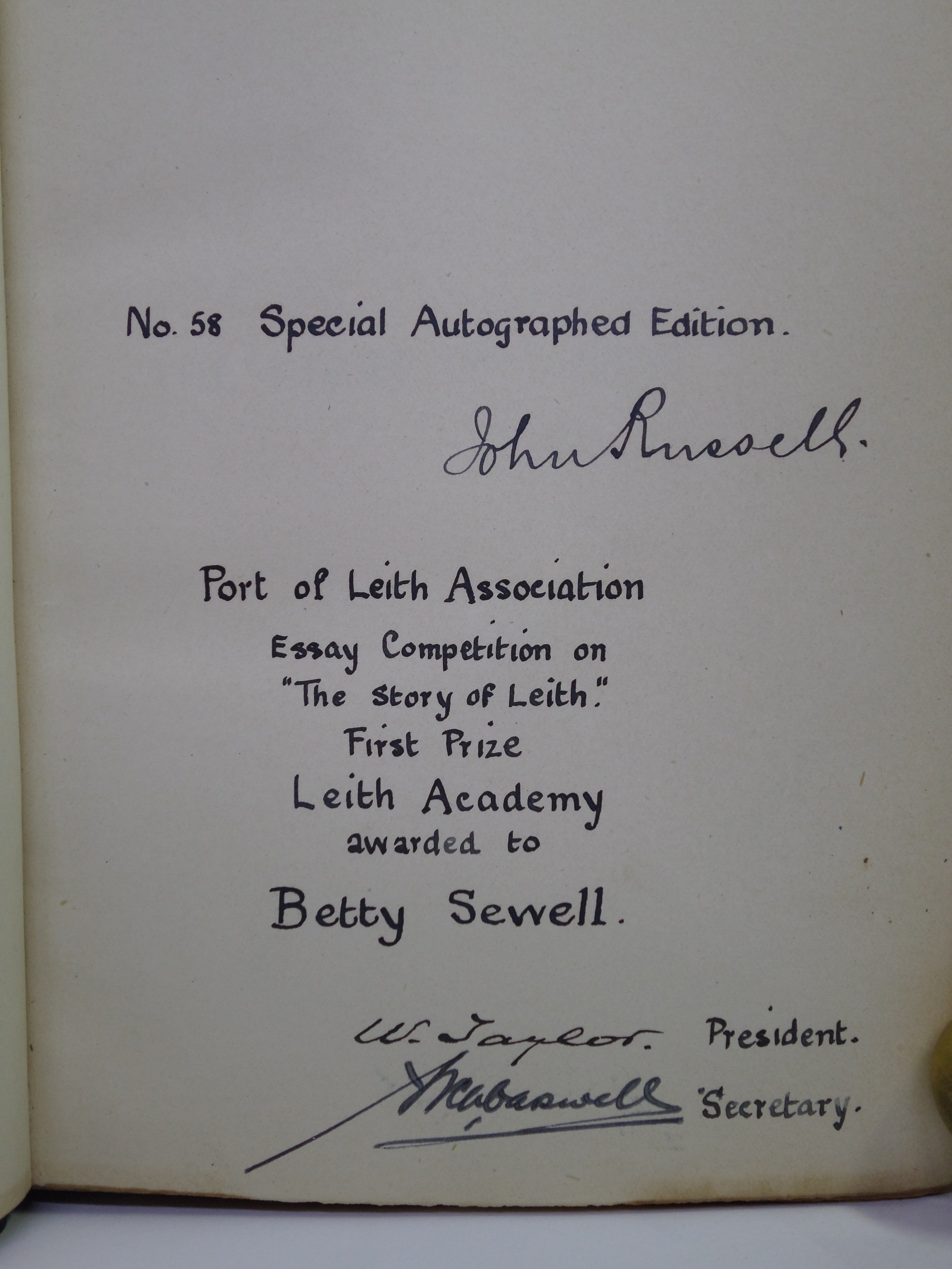 THE STORY OF LEITH BY JOHN RUSSELL 1922 FINEY BOUND SIGNED PRESENTATION COPY