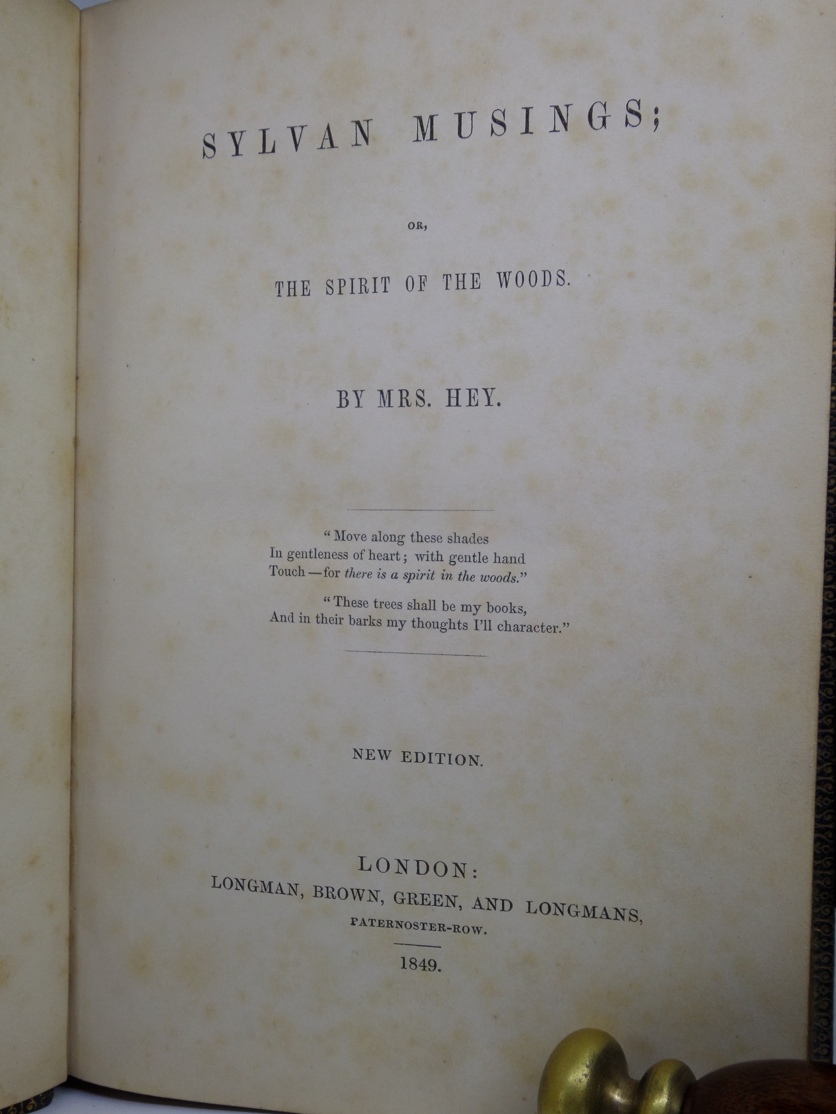 SYLVAN MUSINGS; OR, THE SPIRIT OF THE WOODS BY MRS REBECCA HEY 1849 FINE BINDING