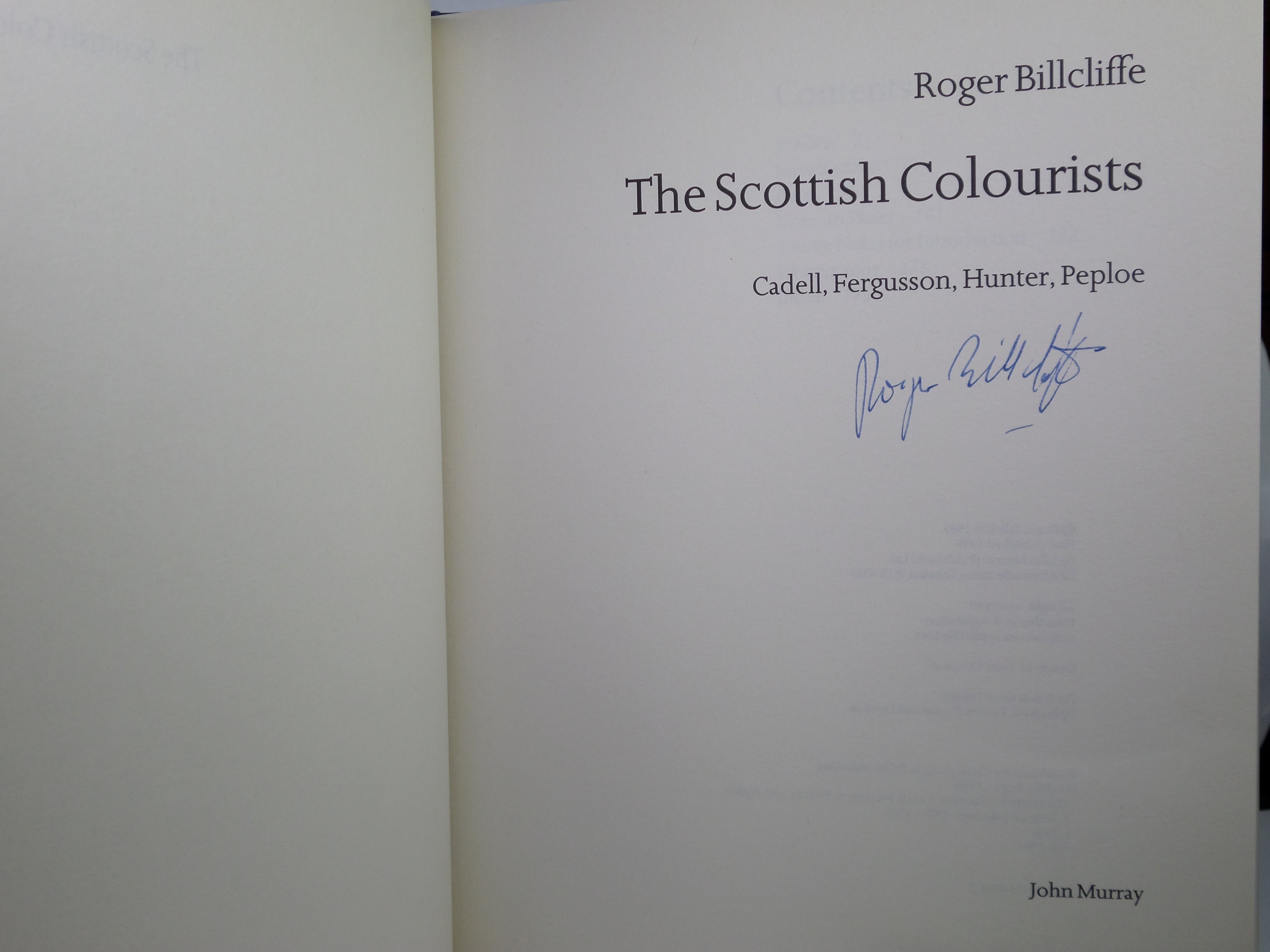 THE SCOTTISH COLOURISTS BY ROGER BILLCLIFFE 1989 SIGNED FIRST EDITION