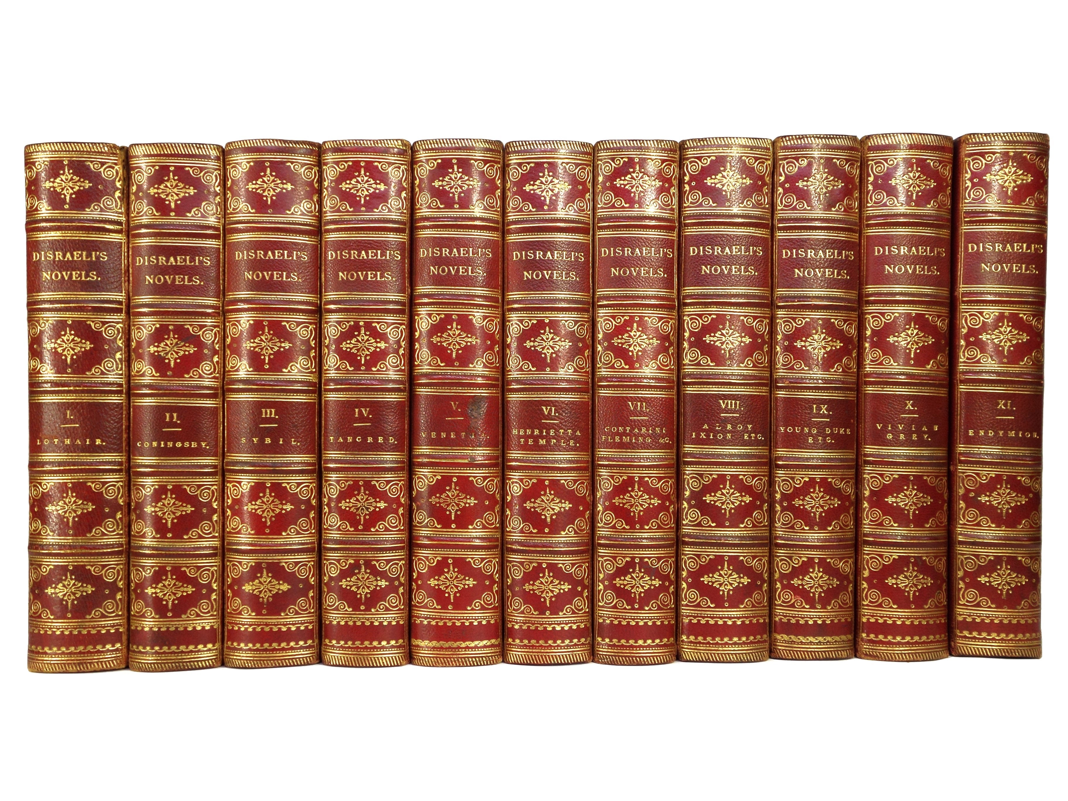 THE NOVELS AND TALES OF BENJAMIN DISRAELI 1871-81 LEATHER BOUND IN 11 VOLUMES