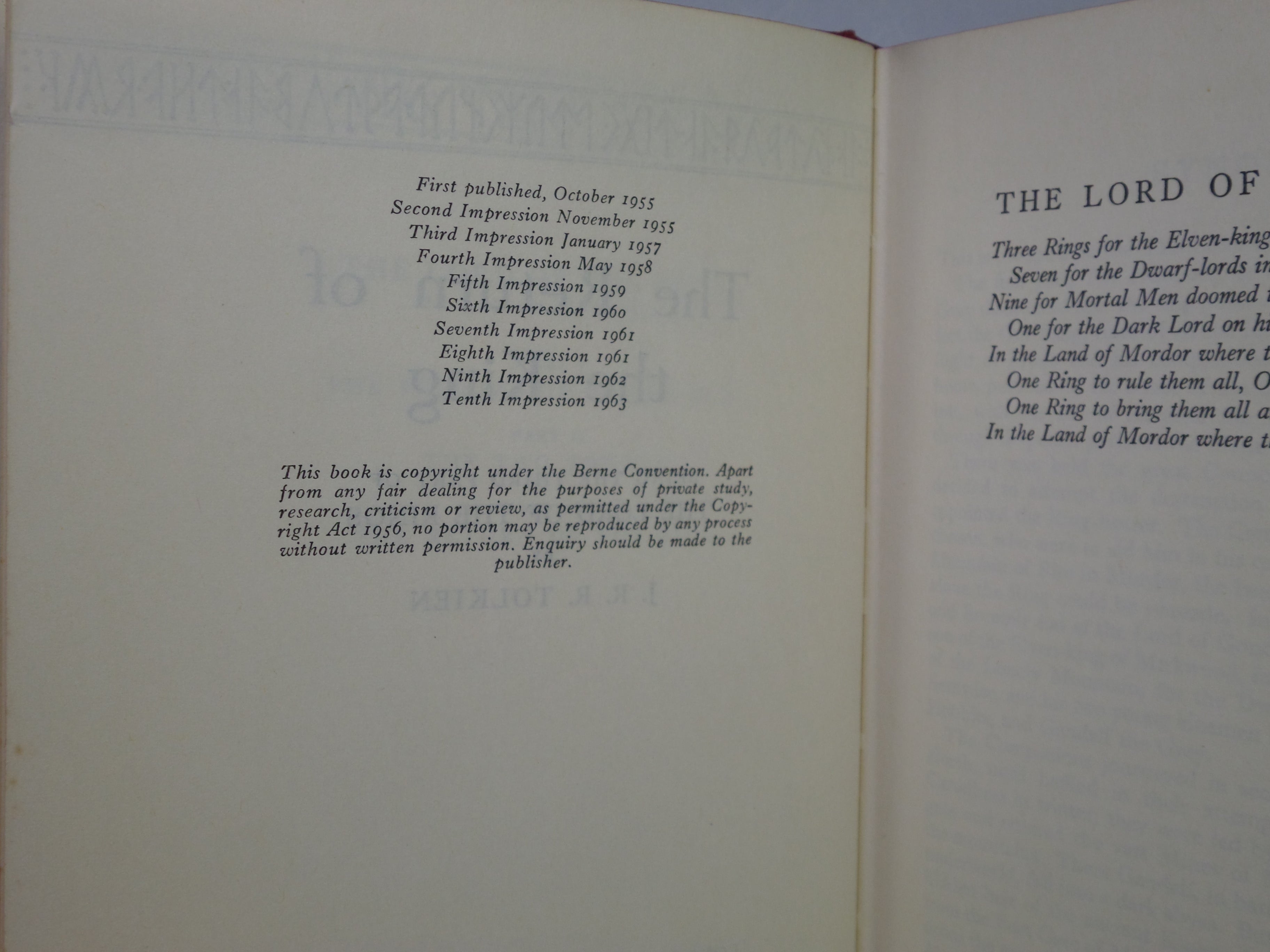 THE RETURN OF THE KING BY J.R.R. TOLKIEN 1963 FIRST EDITION, TENTH IMPRESSION