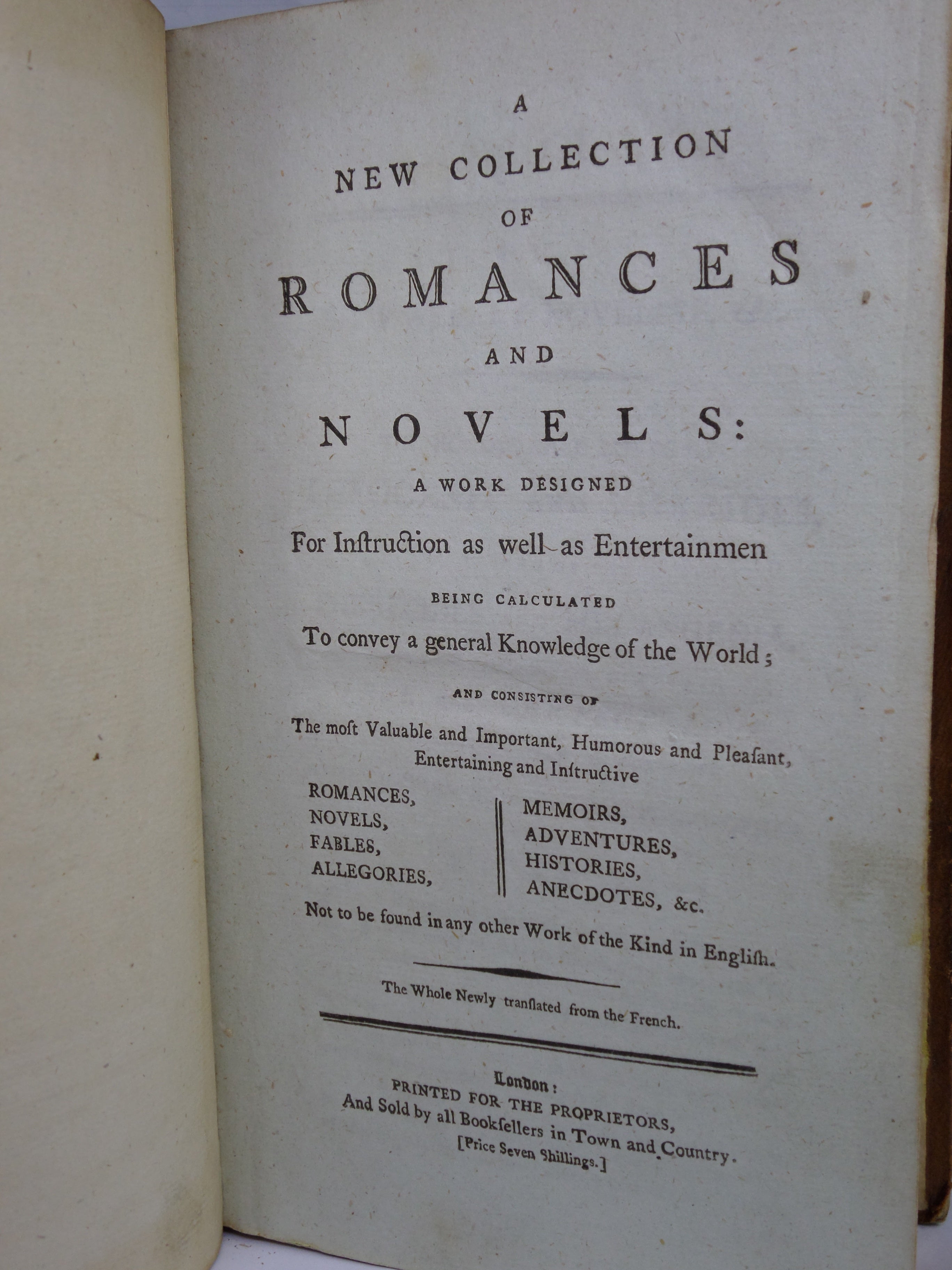 THE NEW WEEKLY NOVELIST; OR, ENTERTAINING COMPANION CONTAINING A NEW COLLECTION OF ROMANCES AND NOVELS TRANSLATED BY LEWIS PORNEY 1780