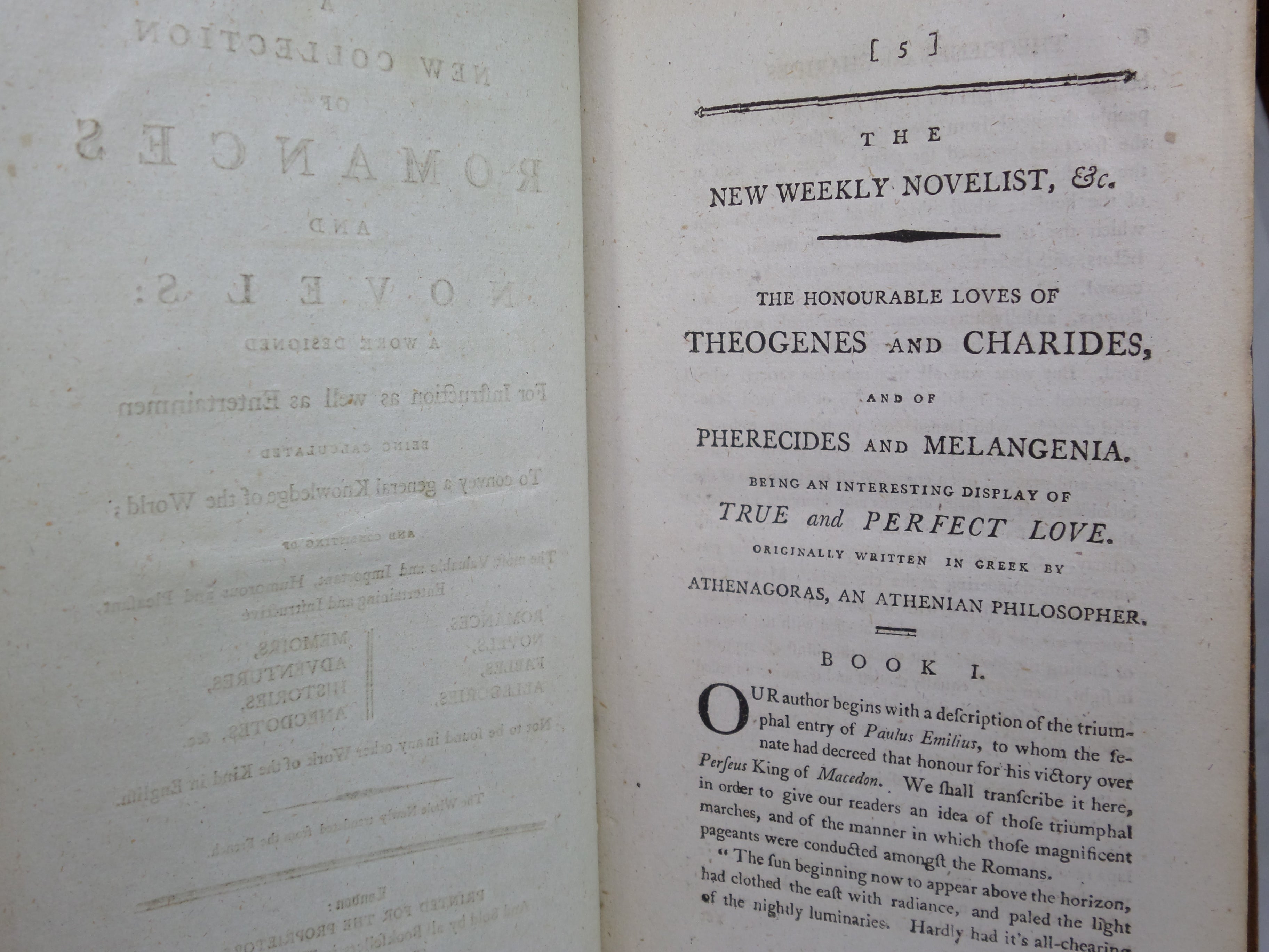 THE NEW WEEKLY NOVELIST; OR, ENTERTAINING COMPANION CONTAINING A NEW COLLECTION OF ROMANCES AND NOVELS TRANSLATED BY LEWIS PORNEY 1780