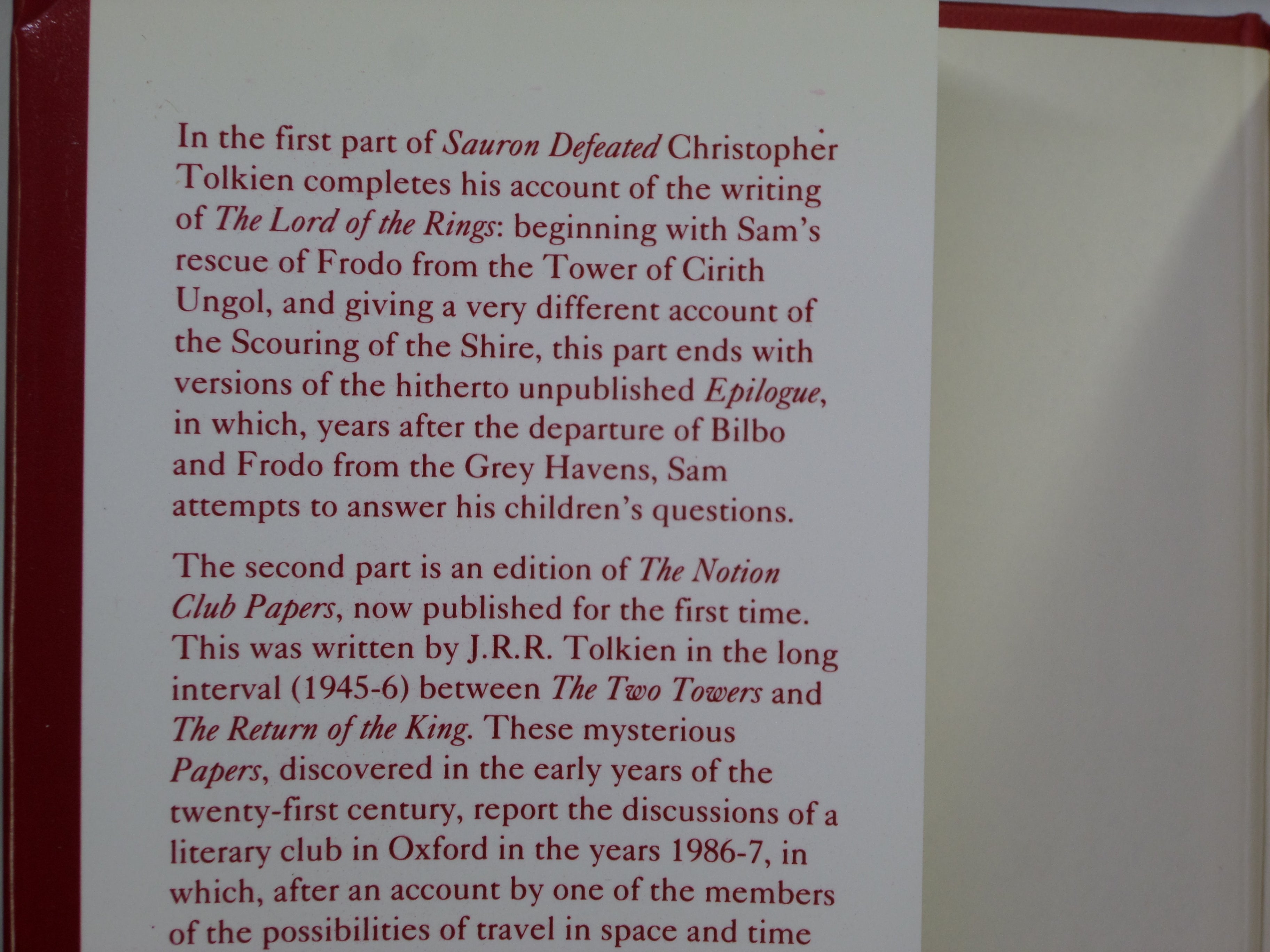 SAURON DEFEATED: BOOK 9 J.R.R. TOLKIEN 1992