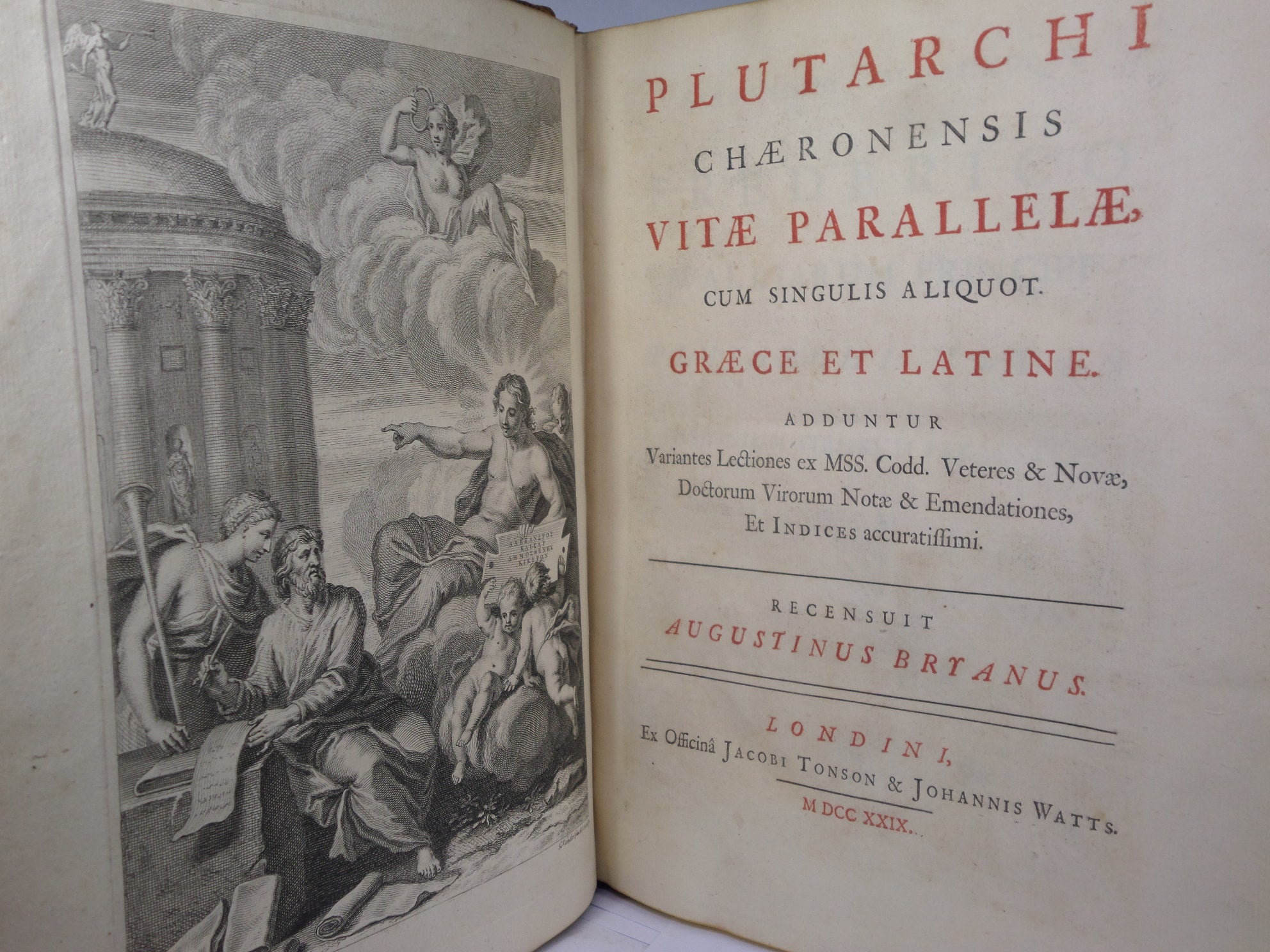 [PLUTARCH'S PARALLEL LIVES] PLUTARCHI CHAERONENSIS VITAE PARALLELAE CUM SINGULIS A LIQUOT GRAECE ET LATINE 1723-29