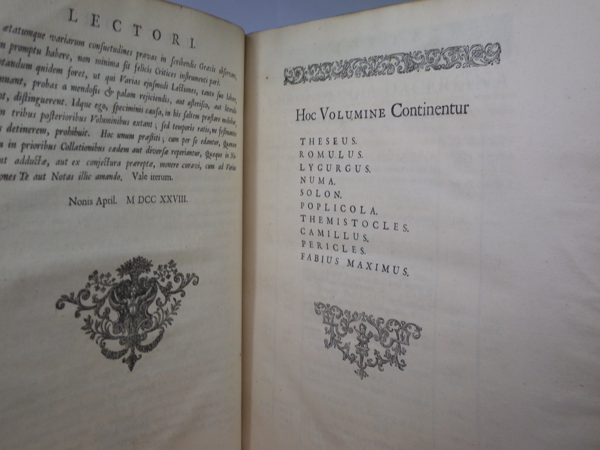 [PLUTARCH'S PARALLEL LIVES] PLUTARCHI CHAERONENSIS VITAE PARALLELAE CUM SINGULIS A LIQUOT GRAECE ET LATINE 1723-29