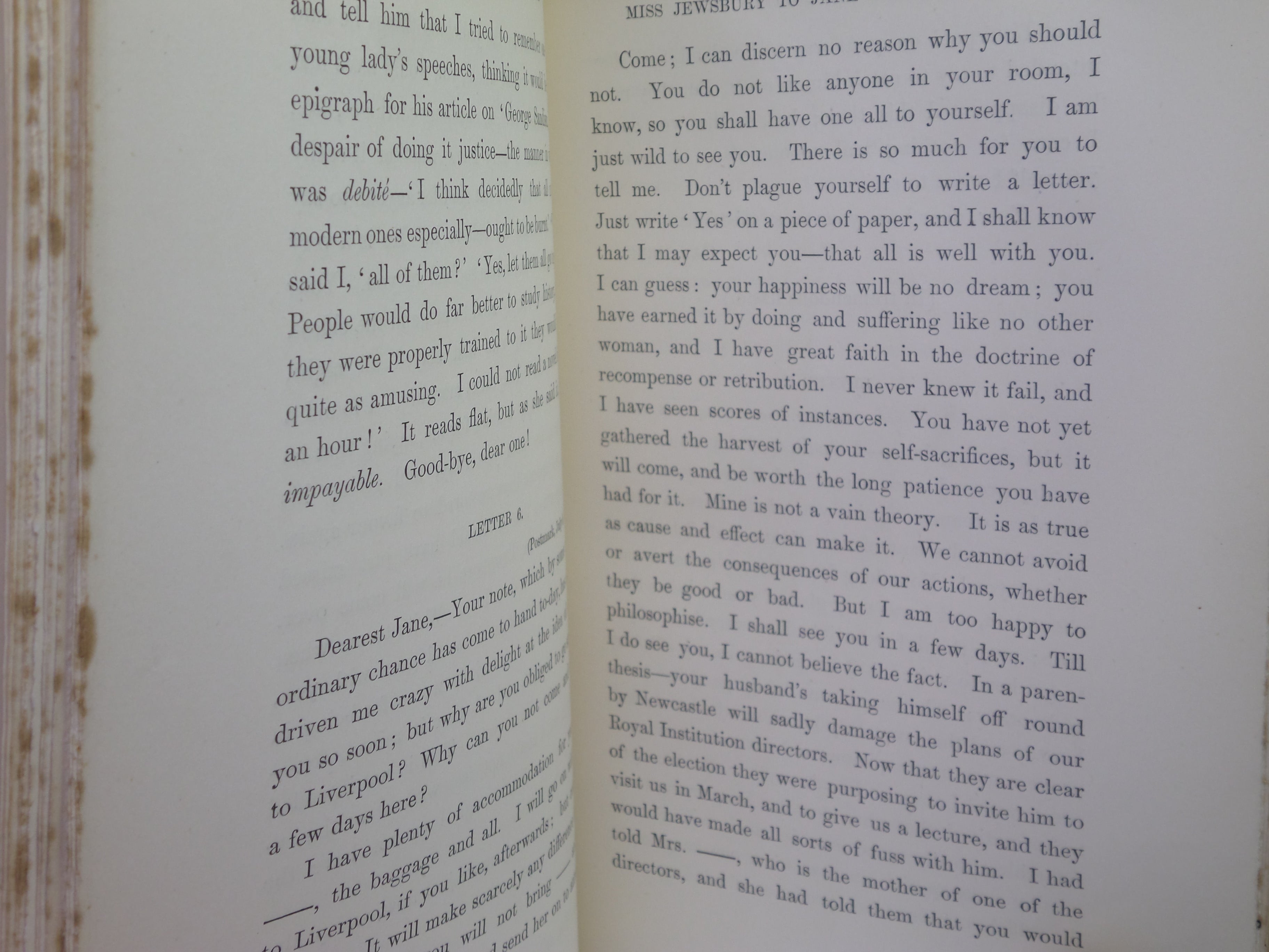 SELECTIONS FROM THE LETTERS OF GERALDINE ENDSOR JEWSBURY TO JANE WELSH CARLYLE 1892 FIRST EDITION