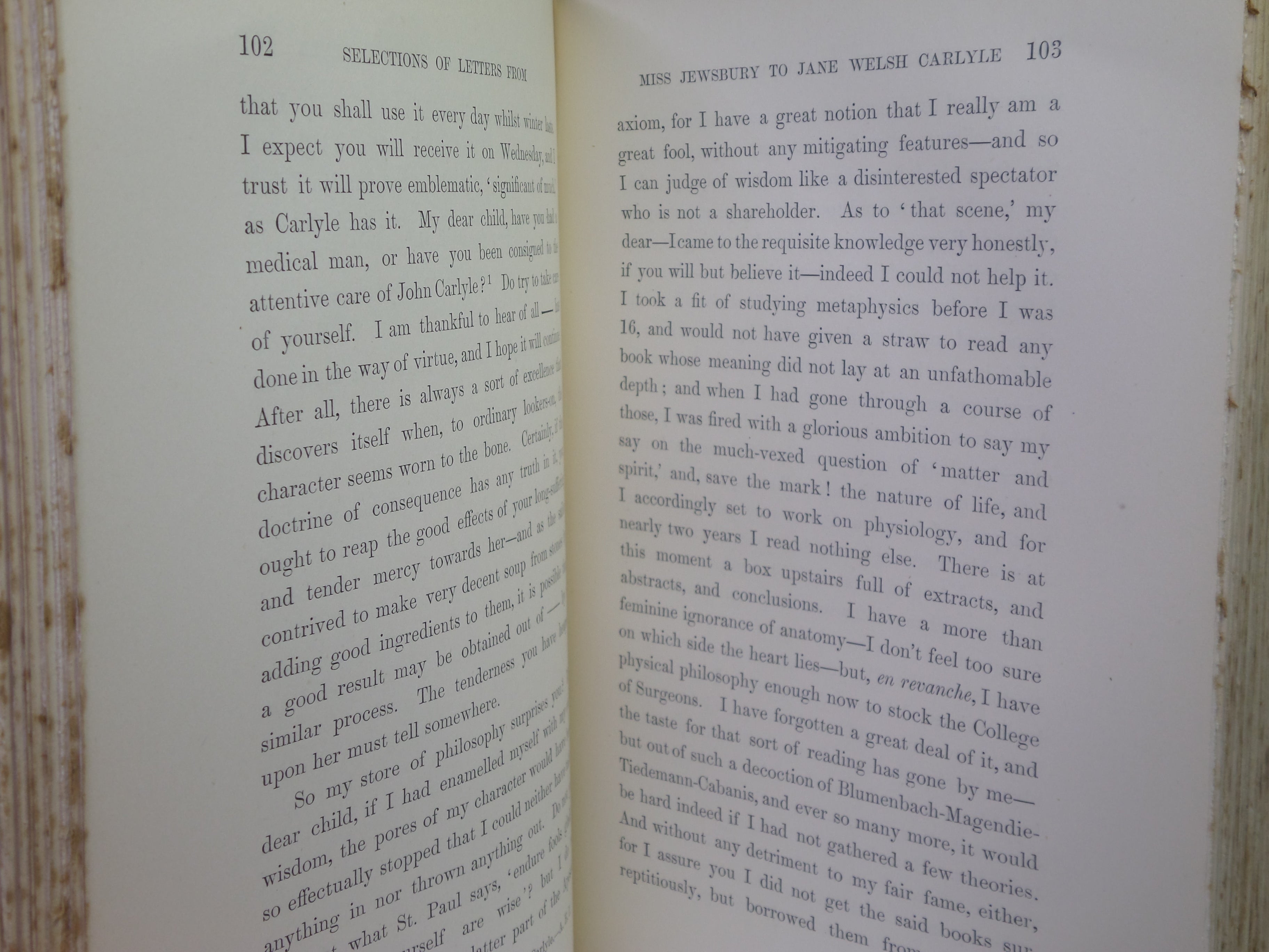 SELECTIONS FROM THE LETTERS OF GERALDINE ENDSOR JEWSBURY TO JANE WELSH CARLYLE 1892 FIRST EDITION