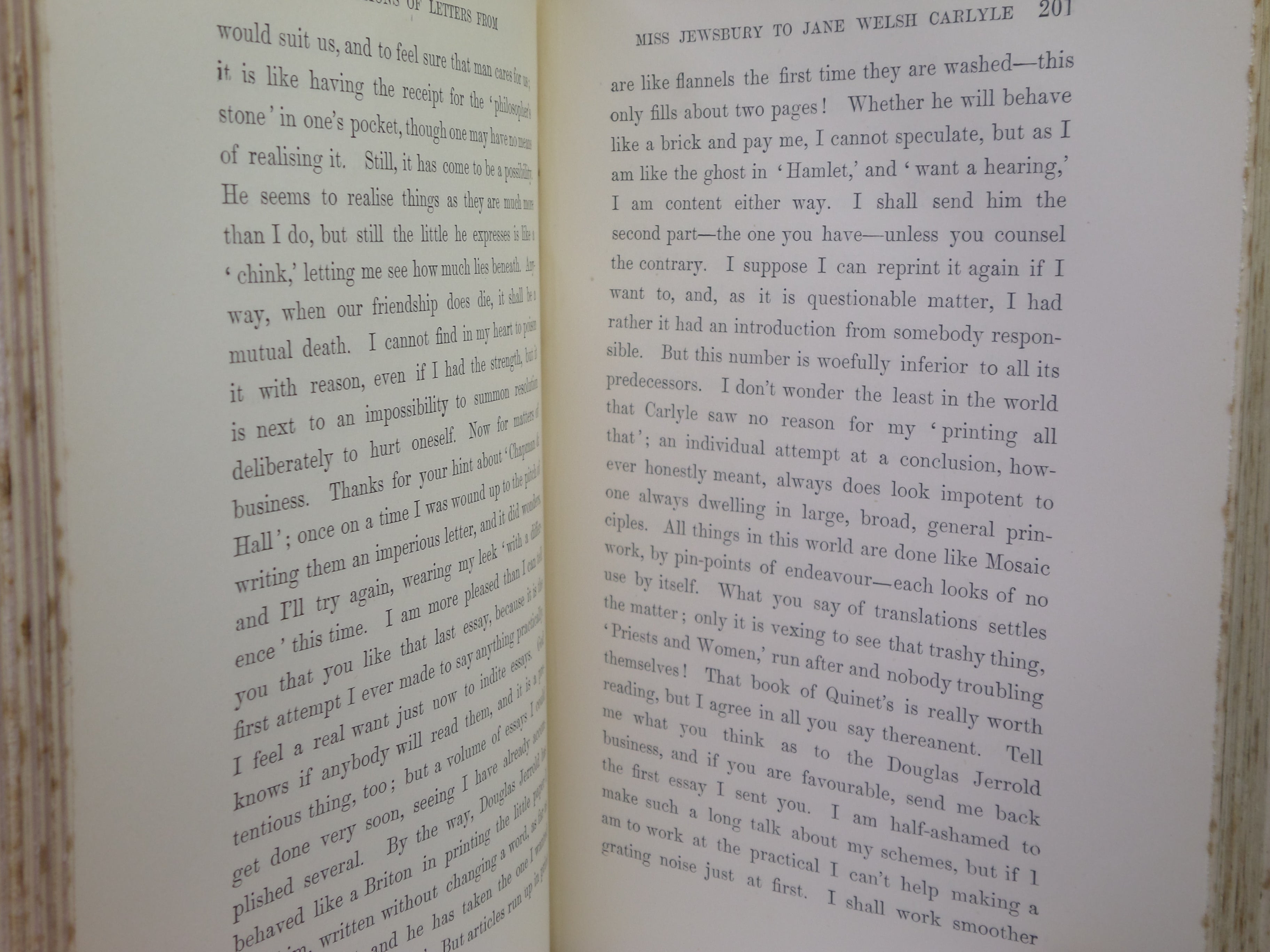 SELECTIONS FROM THE LETTERS OF GERALDINE ENDSOR JEWSBURY TO JANE WELSH CARLYLE 1892 FIRST EDITION
