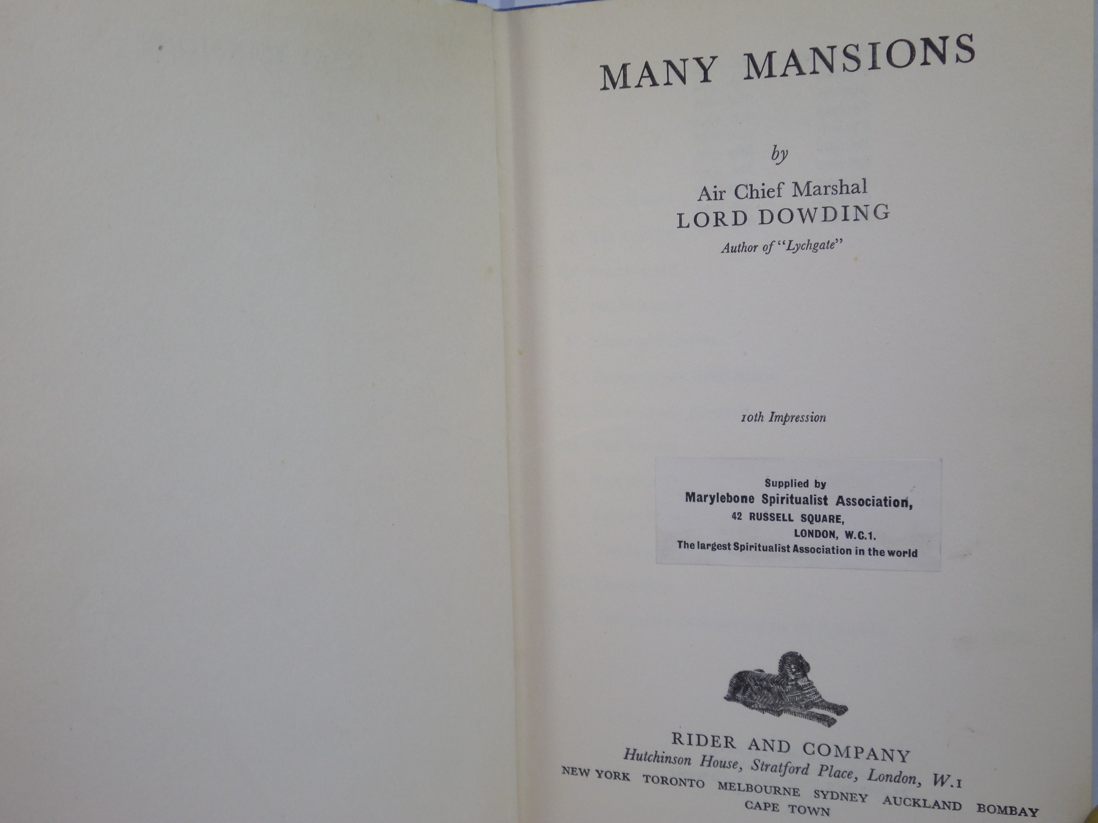 MANY MANSIONS BY LORD DOWDING 1954