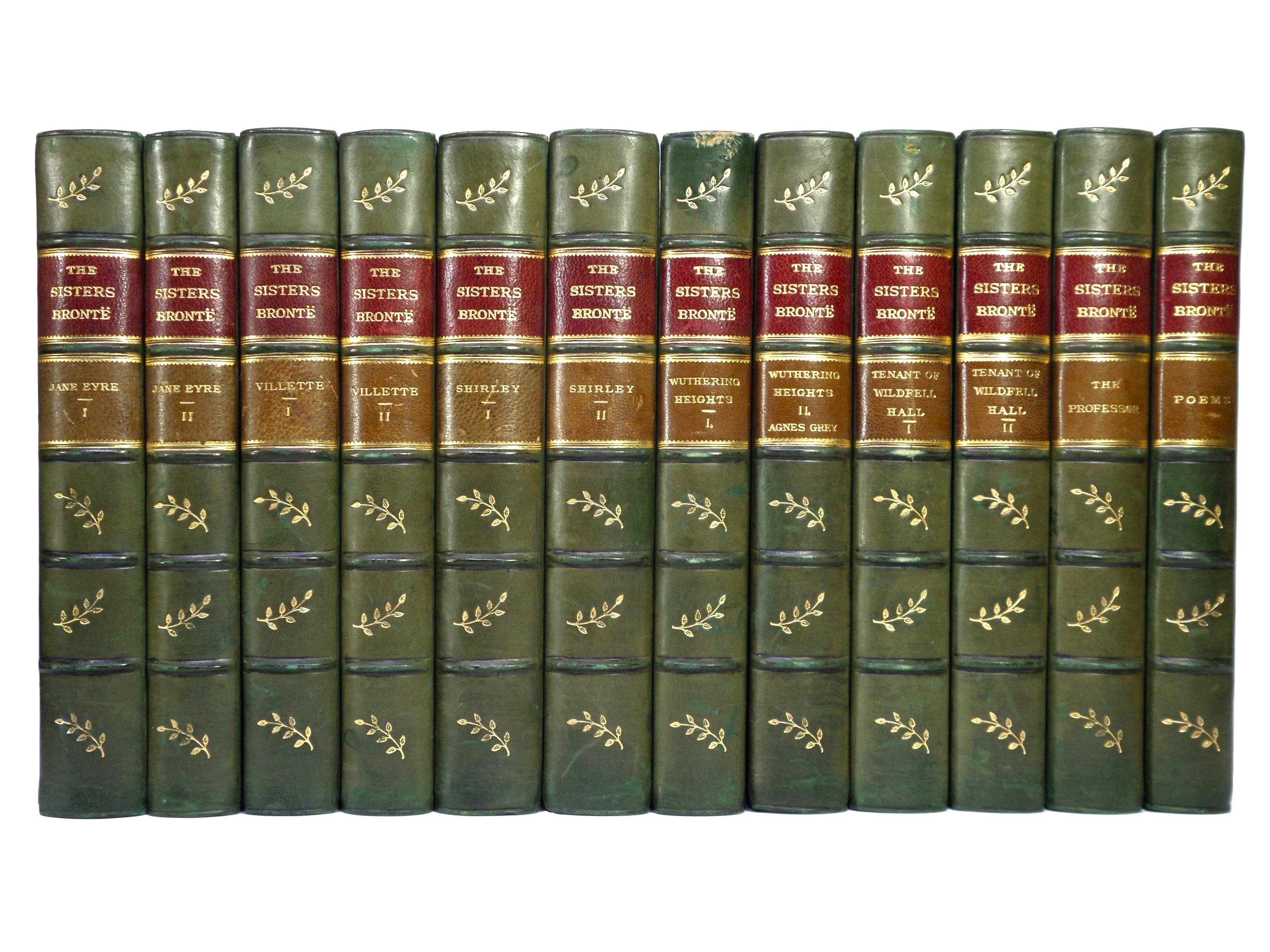 THE WORKS OF CHARLOTTE, EMILY & ANNE BRONTE 1896-98 LEATHER BOUND IN TWELVE VOLS