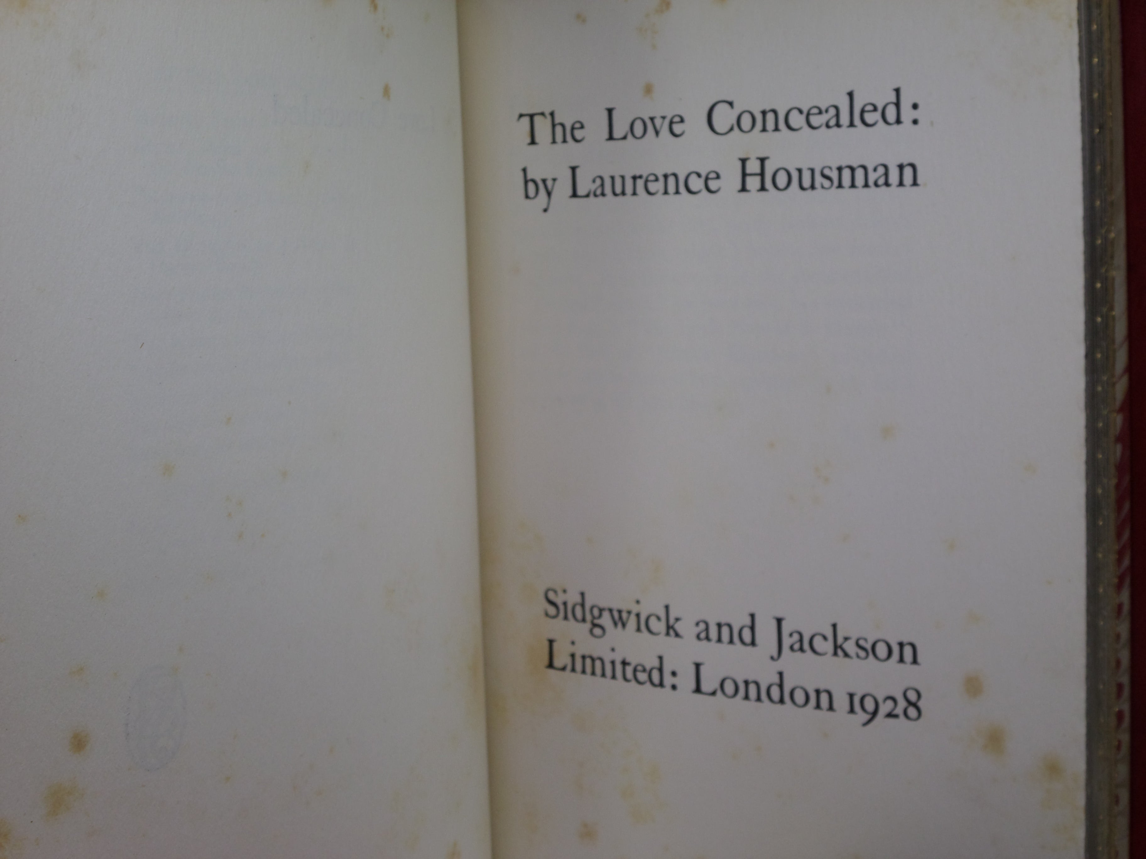 THE LOVE CONCEALED BY LAURENCE HOUSMAN 1928 FINE BINDING