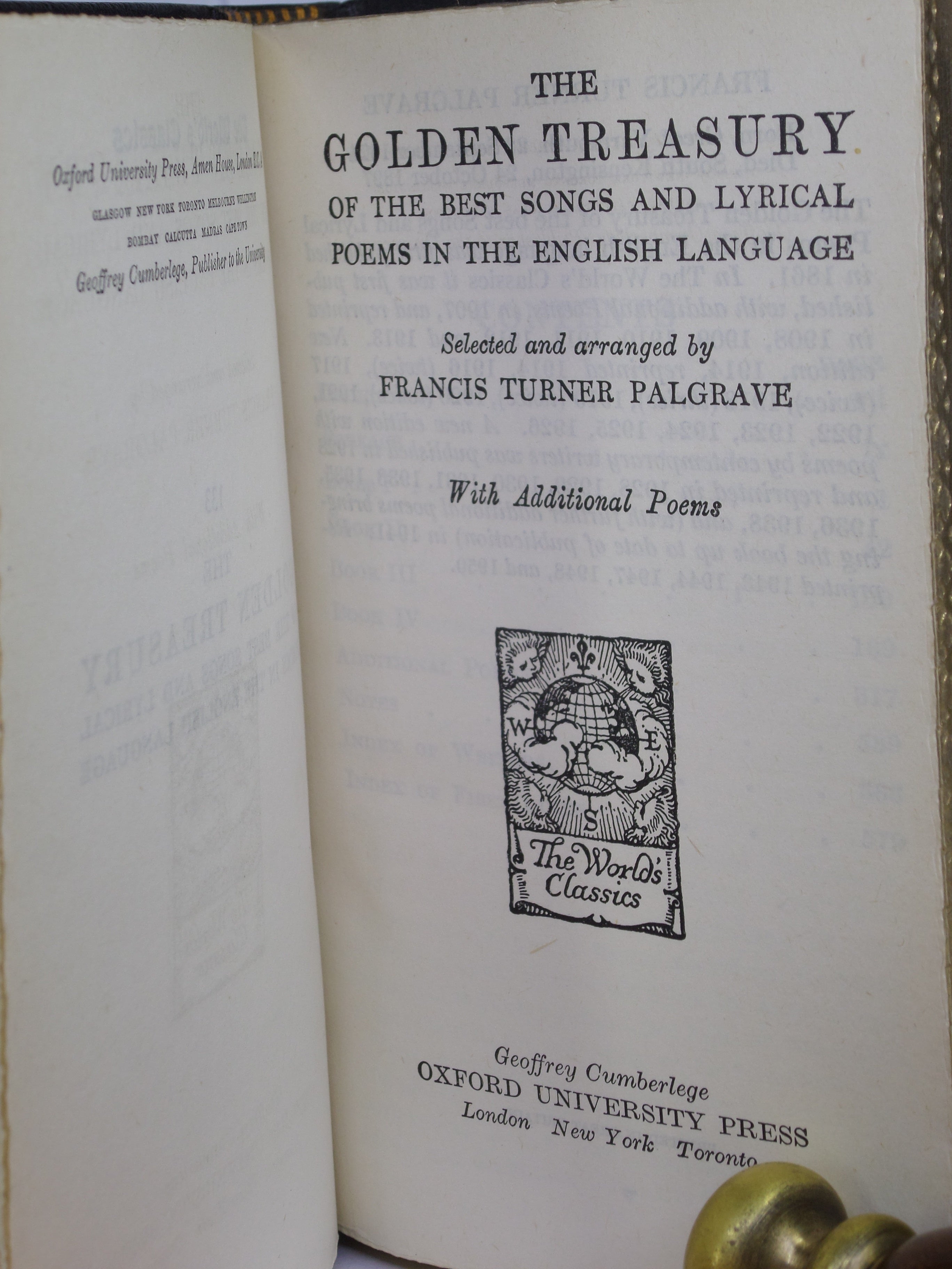 THE GOLDEN TREASURY BY FRANCIS TURNER PALGRAVE 1950 FINE BINDING