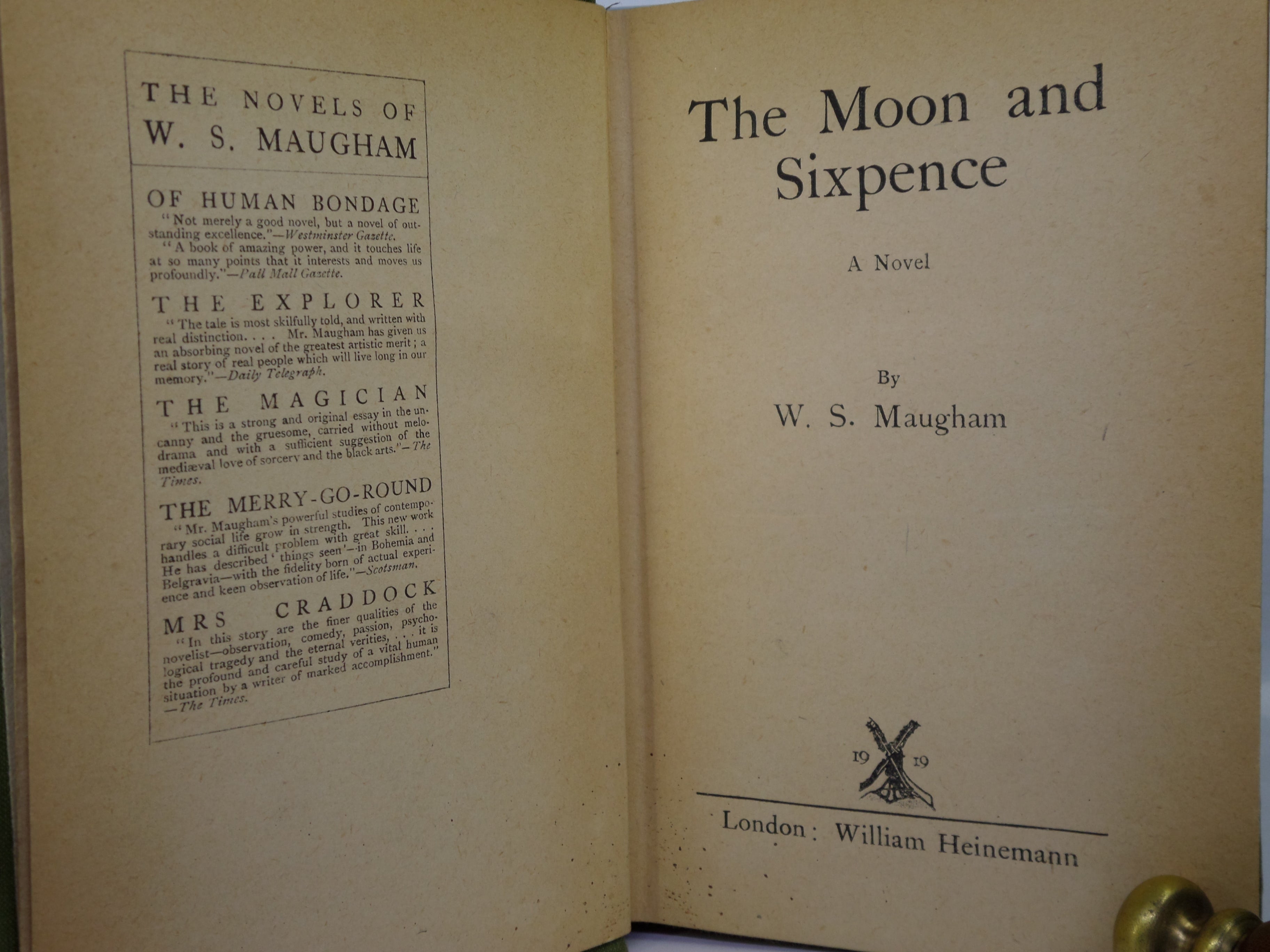 THE MOON AND SIXPENCE BY WILLIAM SOMERSET MAUGHAM 1919 FIRST EDITION