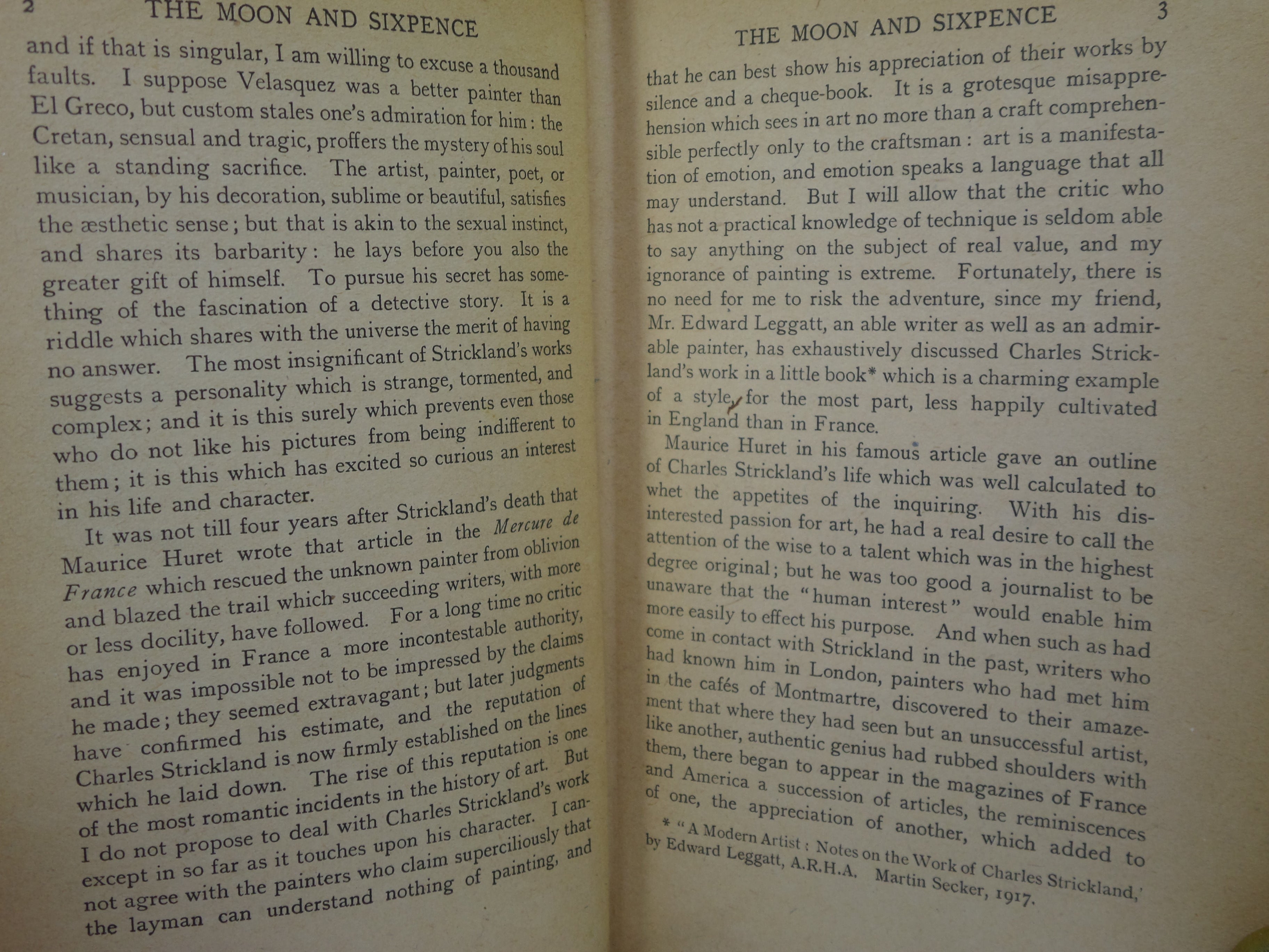 THE MOON AND SIXPENCE BY WILLIAM SOMERSET MAUGHAM 1919 FIRST EDITION