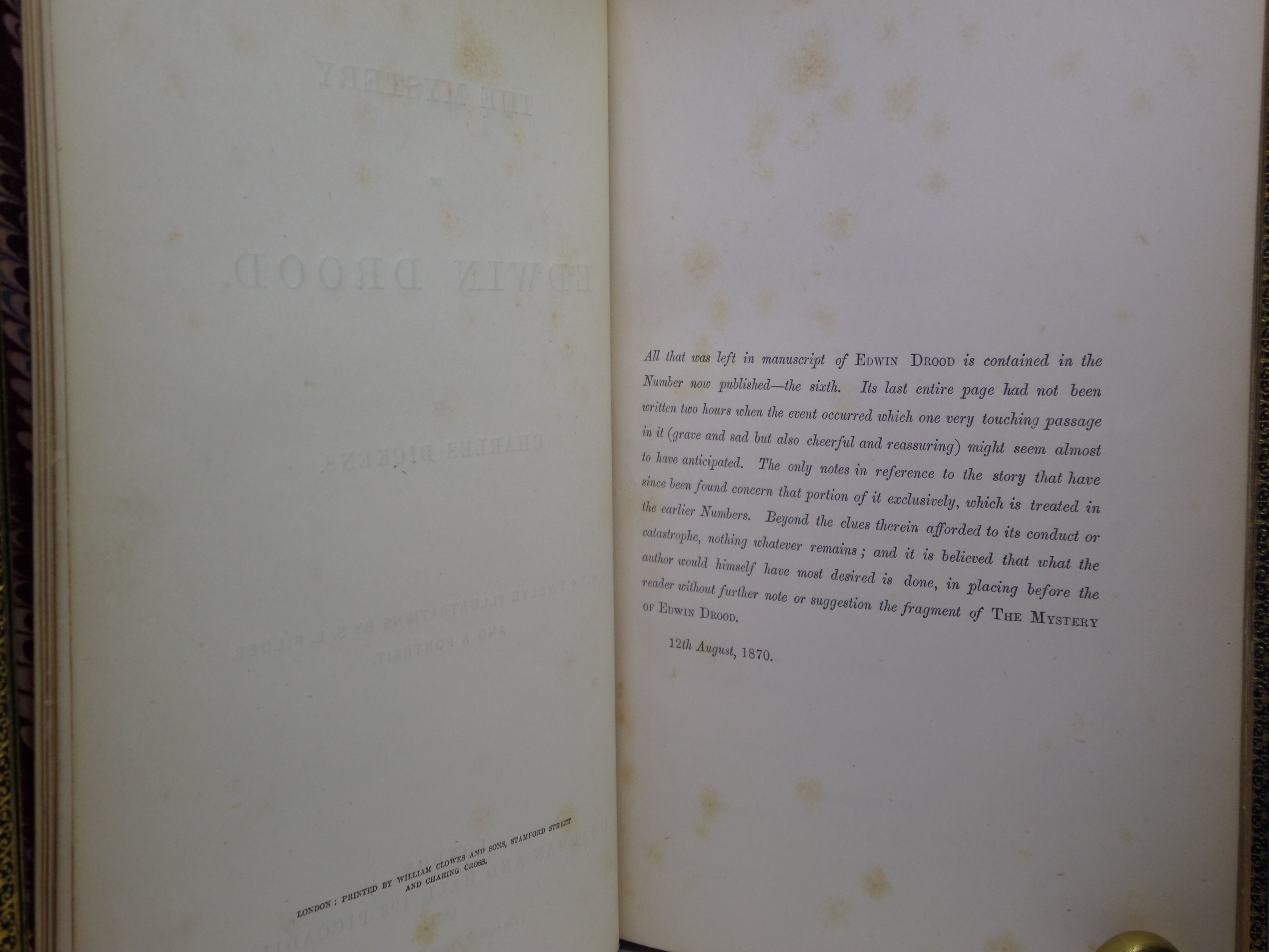 THE MYSTERY OF EDWIN DROOD BY CHARLES DICKENS 1870 FIRST EDITION MANSELL BINDING