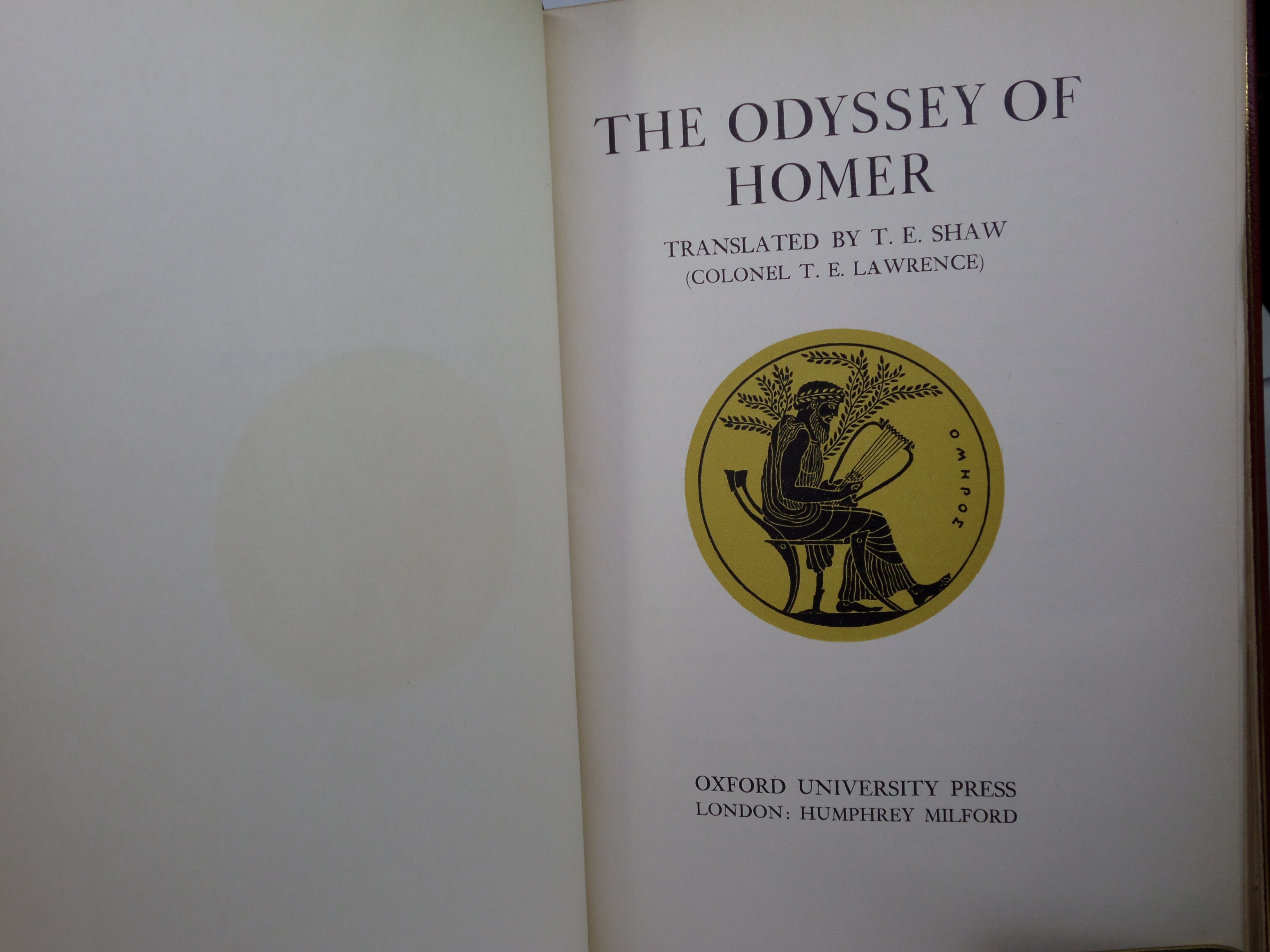 THE ODYSSEY OF HOMER TRANSLATED BY T. E. LAWRENCE 1935 DELUXE LEATHER BINDING