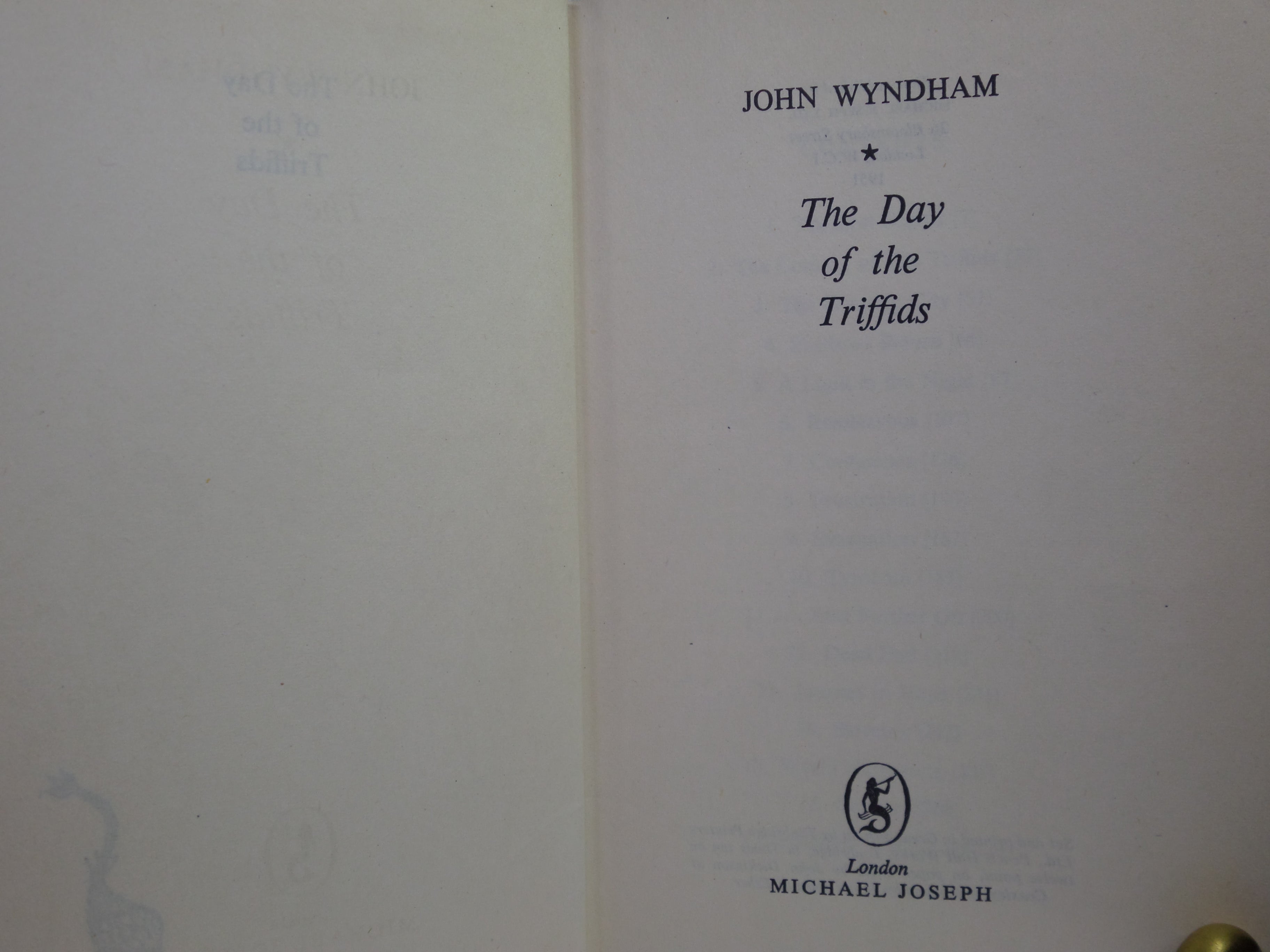 THE DAY OF THE TRIFFIDS BY JOHN WYNDHAM 1951 FIRST EDITION