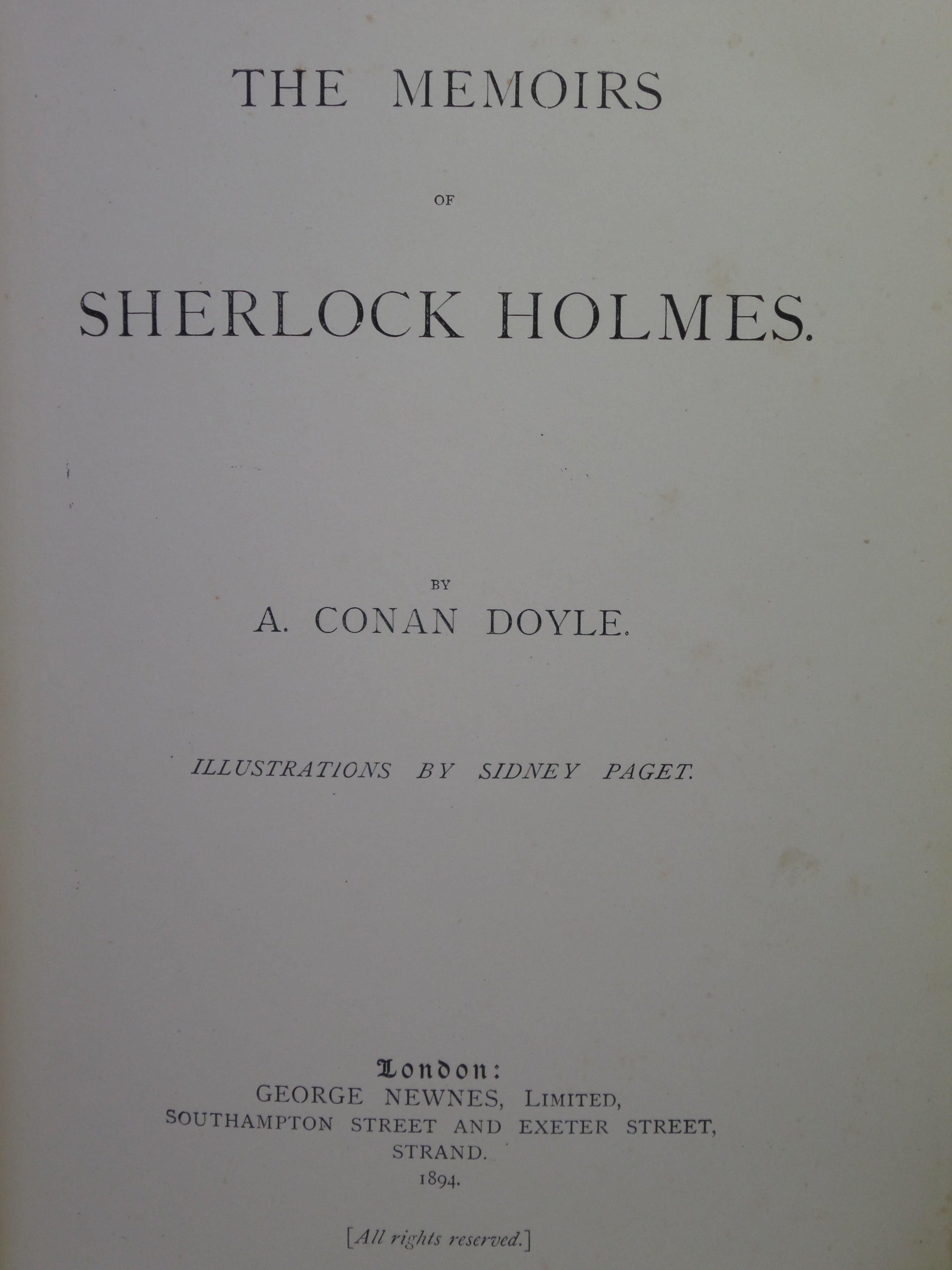 THE MEMOIRS OF SHERLOCK HOLMES BY ARTHUR CONAN DOYLE 1894 FIRST EDITION