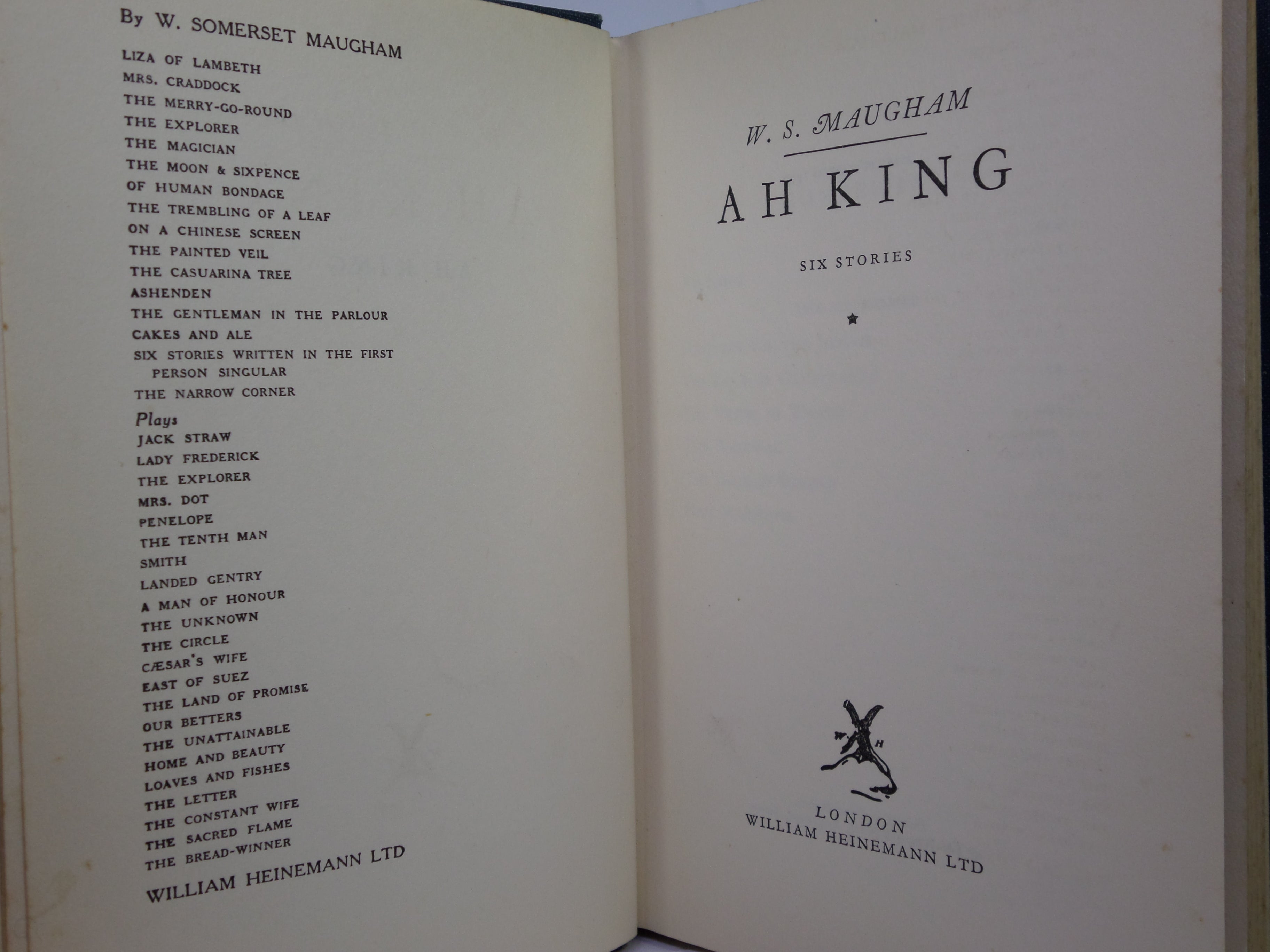 AH KING BY WILLIAM SOMERSET MAUGHAM 1933 FIRST EDITION