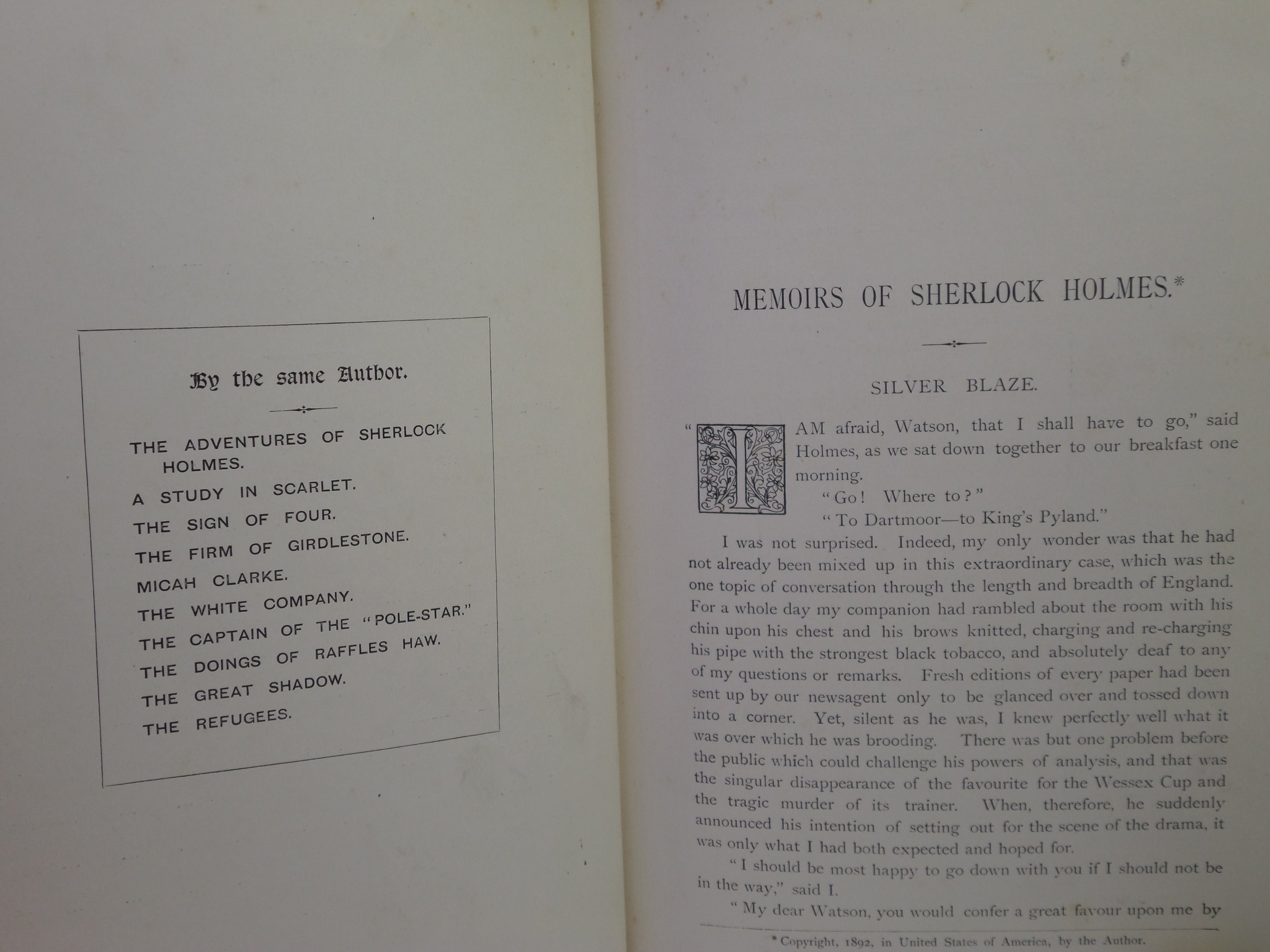 THE MEMOIRS OF SHERLOCK HOLMES BY ARTHUR CONAN DOYLE 1894 FIRST EDITION