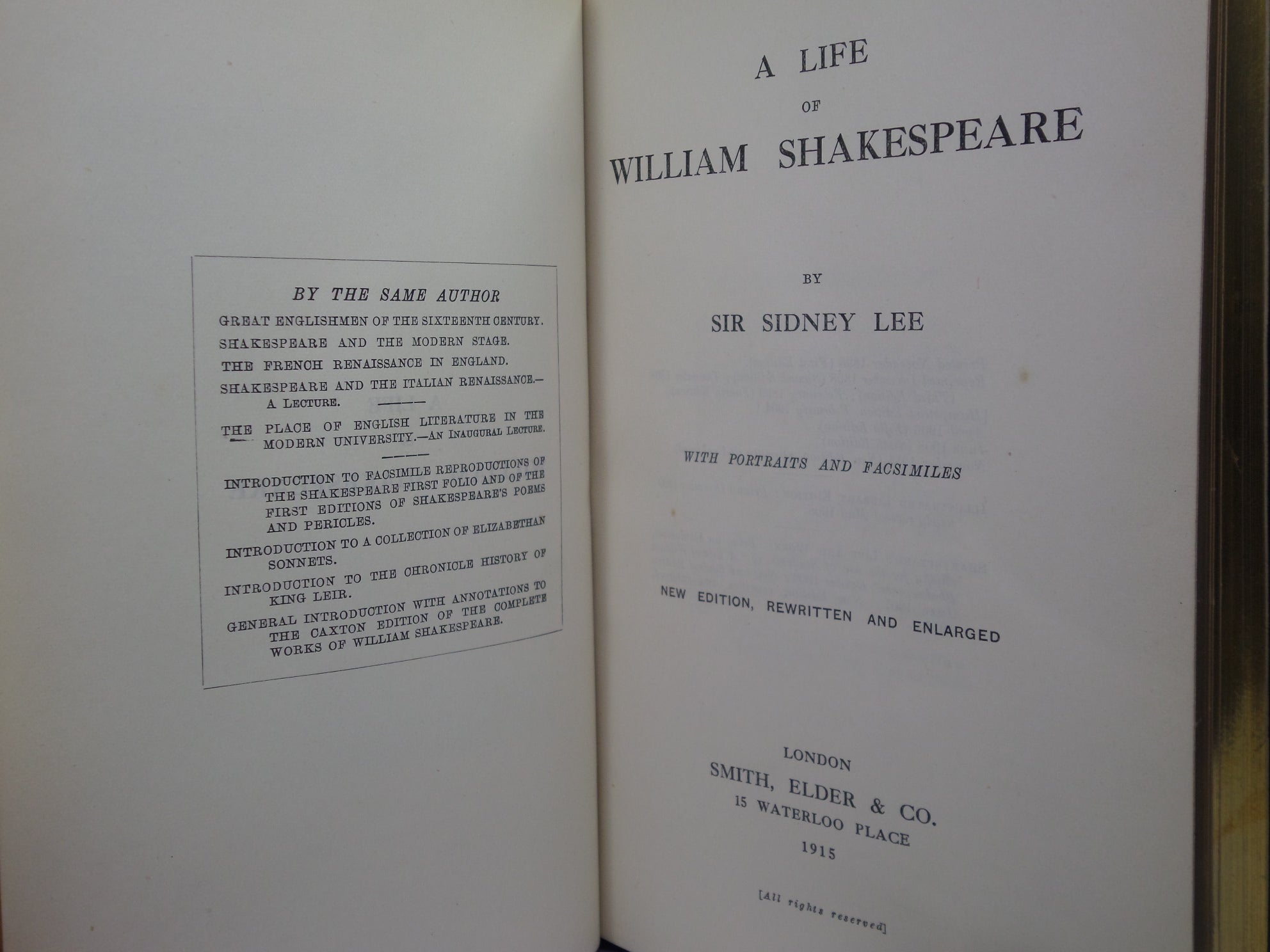 A LIFE OF WILLIAM SHAKESPEARE BY SIR SIDNEY LEE 1915 SIGNED FINE BINDING