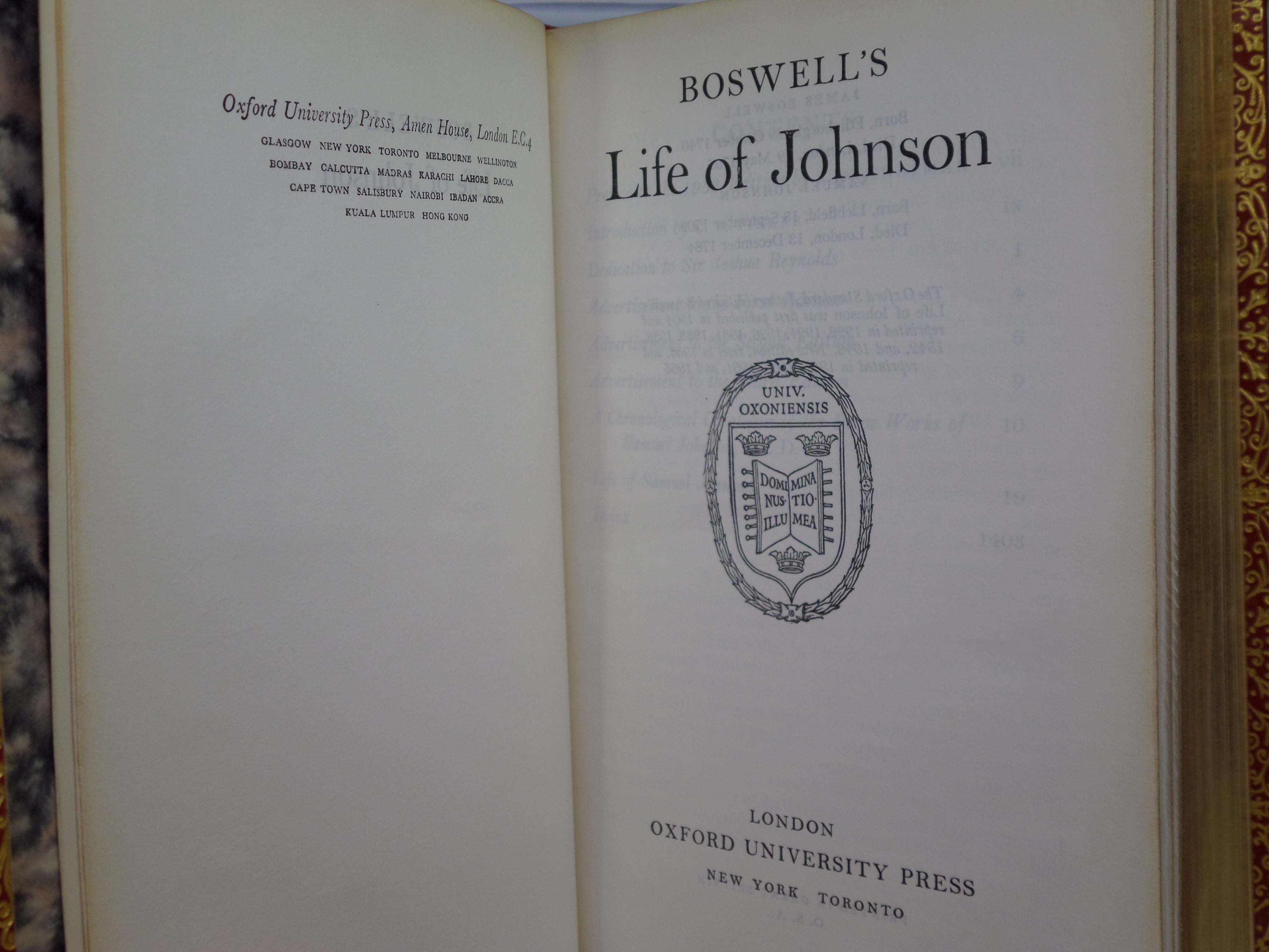 JAMES BOSWELL'S LIFE OF JOHNSON 1965 BAYNTUN-RIVIERE FINE BINDING