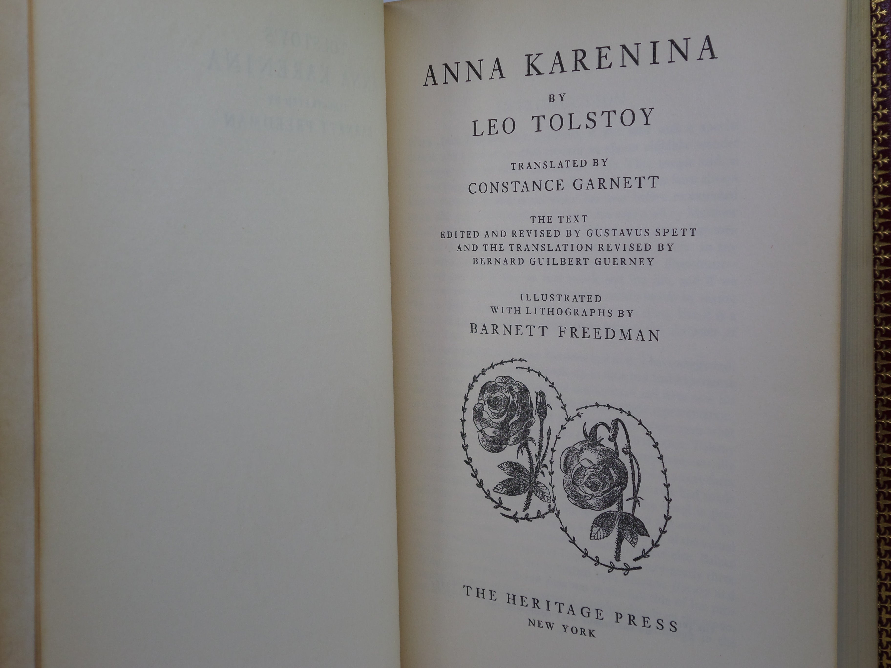 ANNA KARENINA BY LEO TOLSTOY 1952 MAURIN FINE BINDING, BARNETT FREEDMAN ILLUSTRATIONS